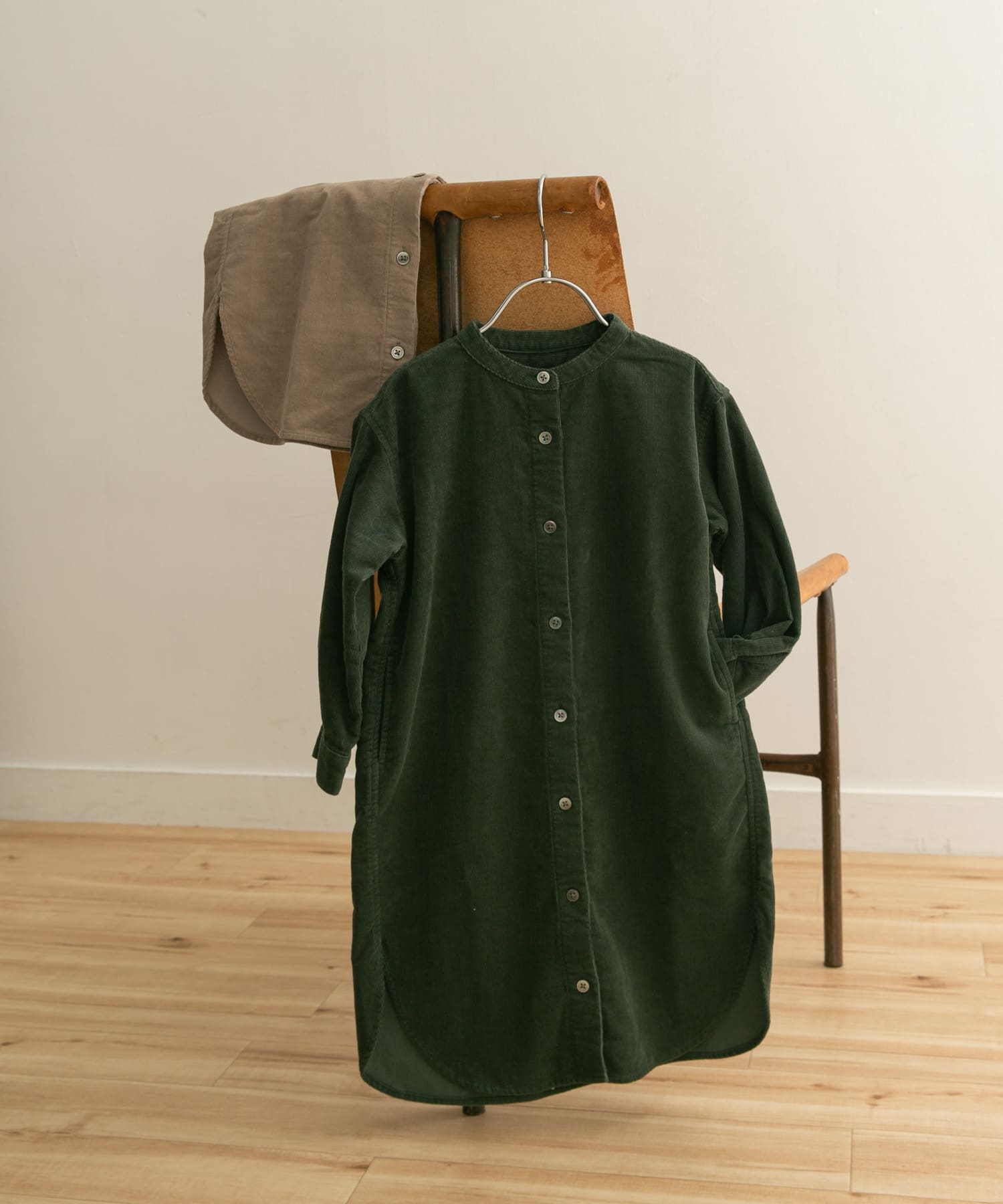 『親子リンク』コーデュロイシャツワンピース(KIDS) GREEN 120
