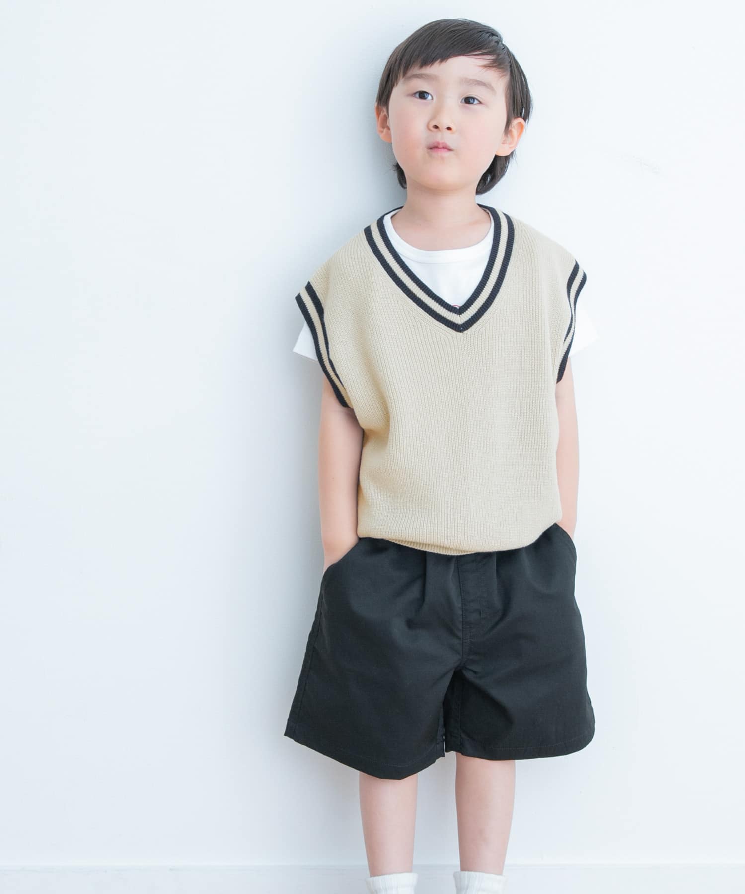 『親子リンク』Vネック片畦ニットベスト(KIDS)