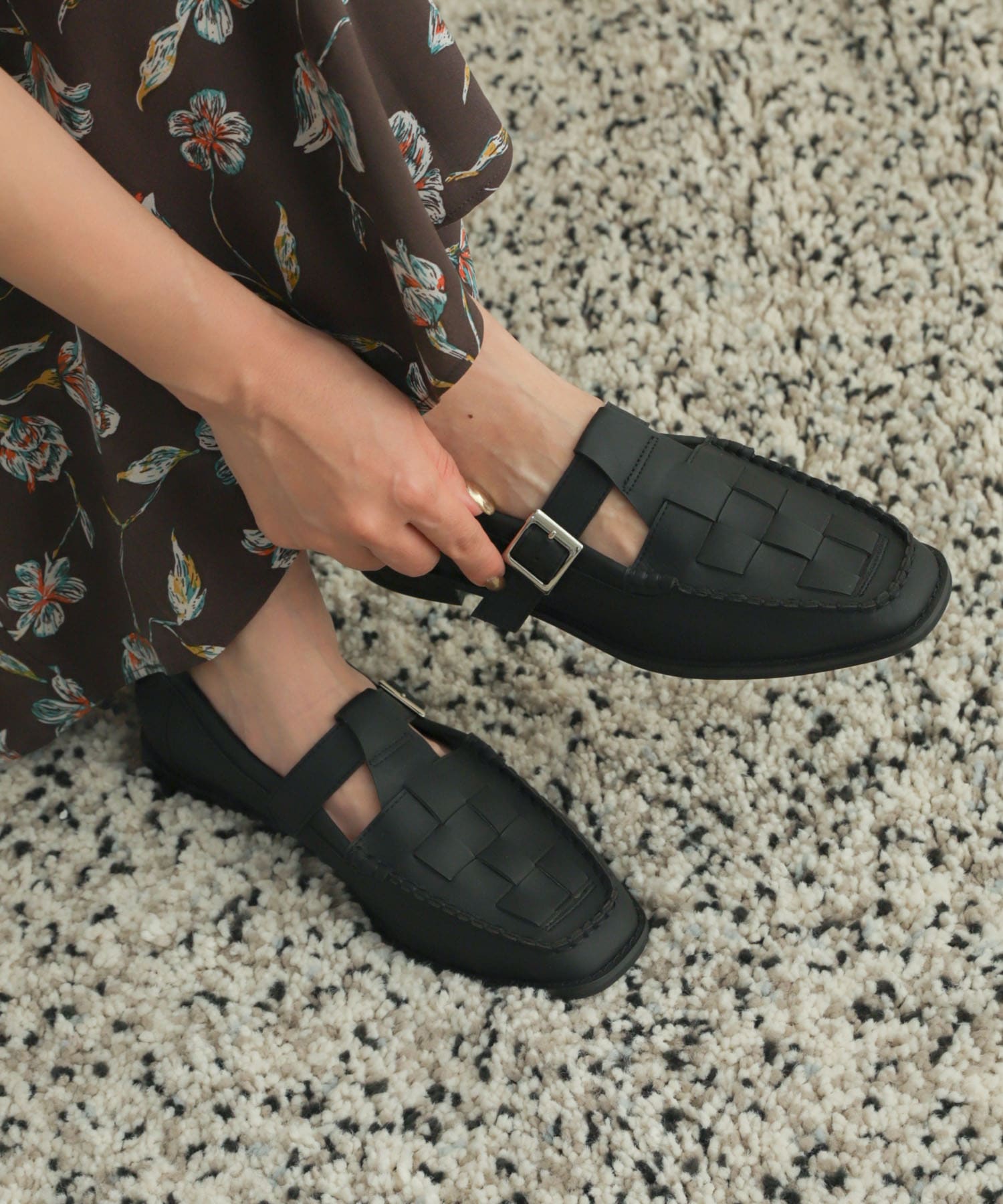 メッシュTストラップシューズ BLACK 36