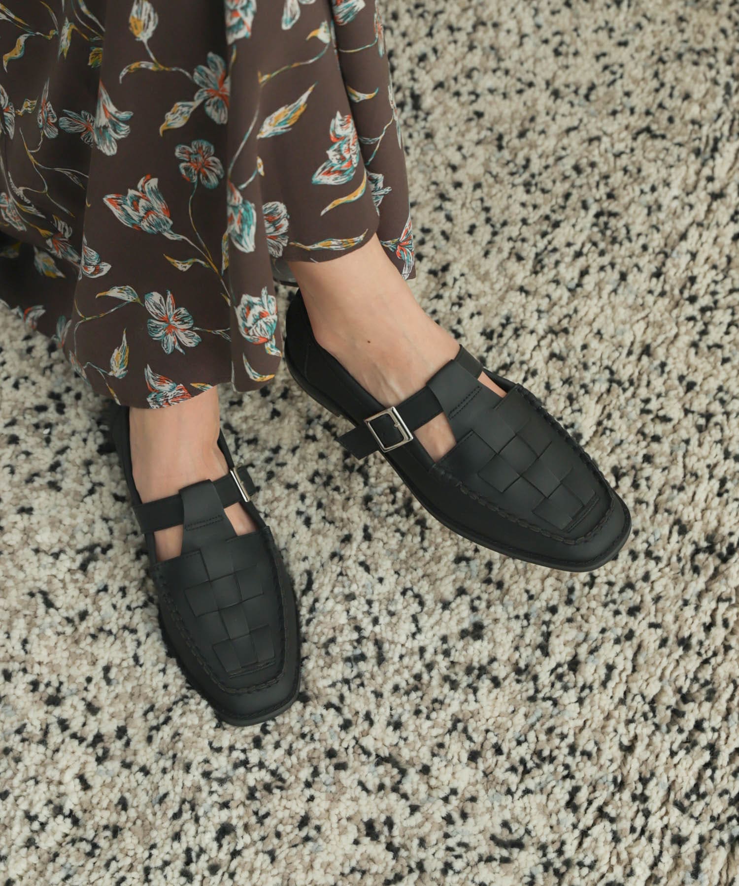 メッシュTストラップシューズ BLACK 36