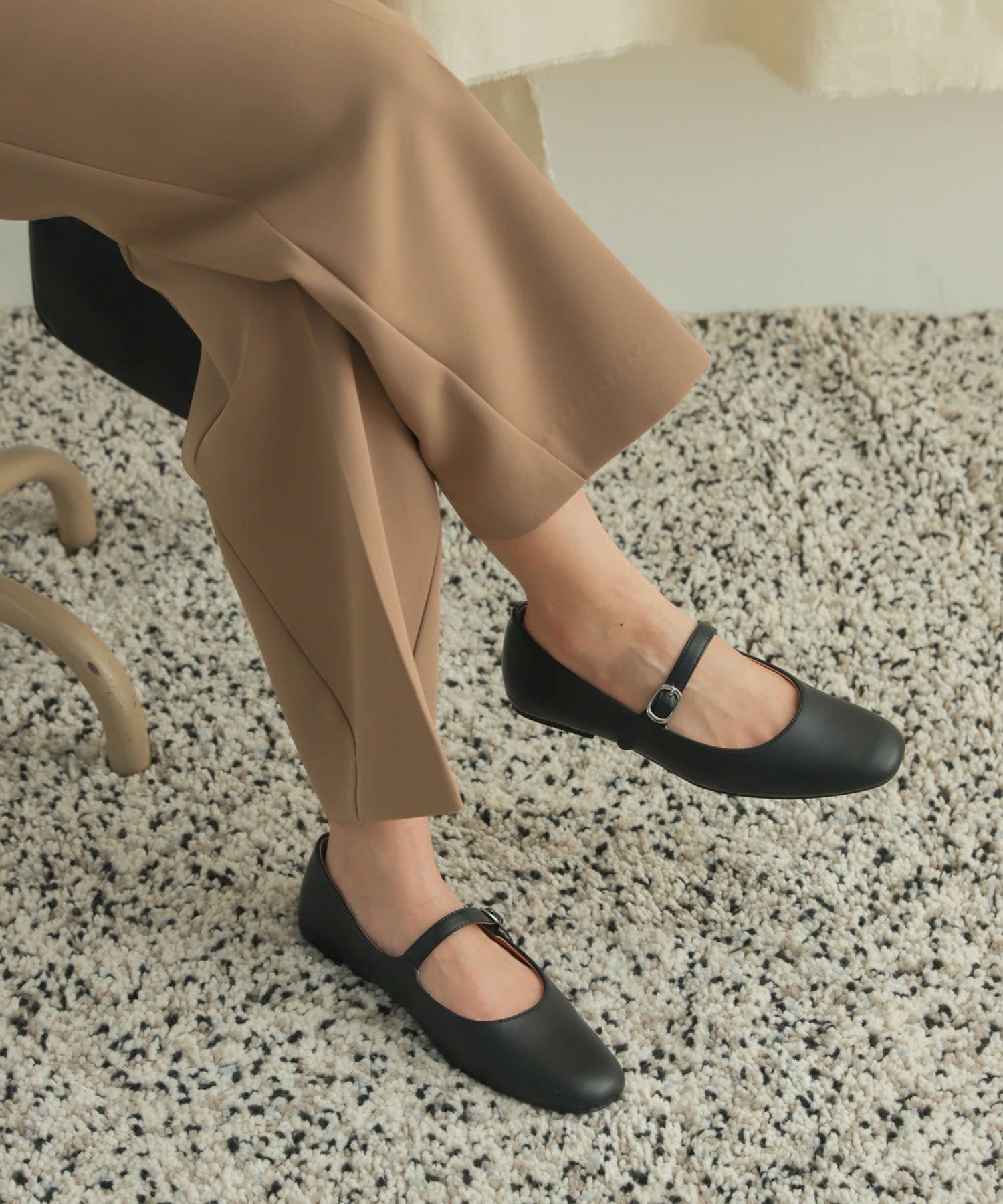 ワンストラップフラットシューズ BLACK 36