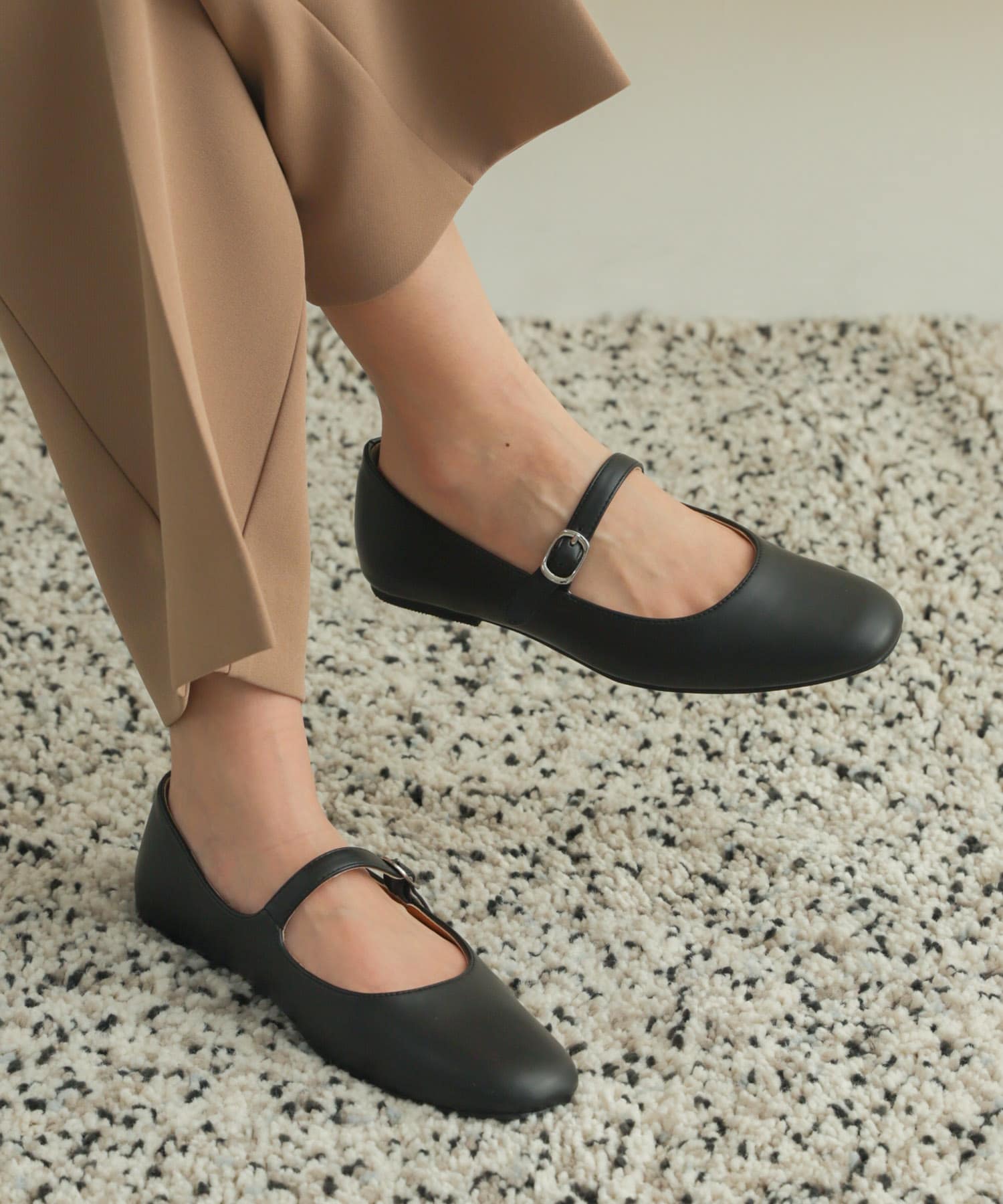 ワンストラップフラットシューズ BLACK 36