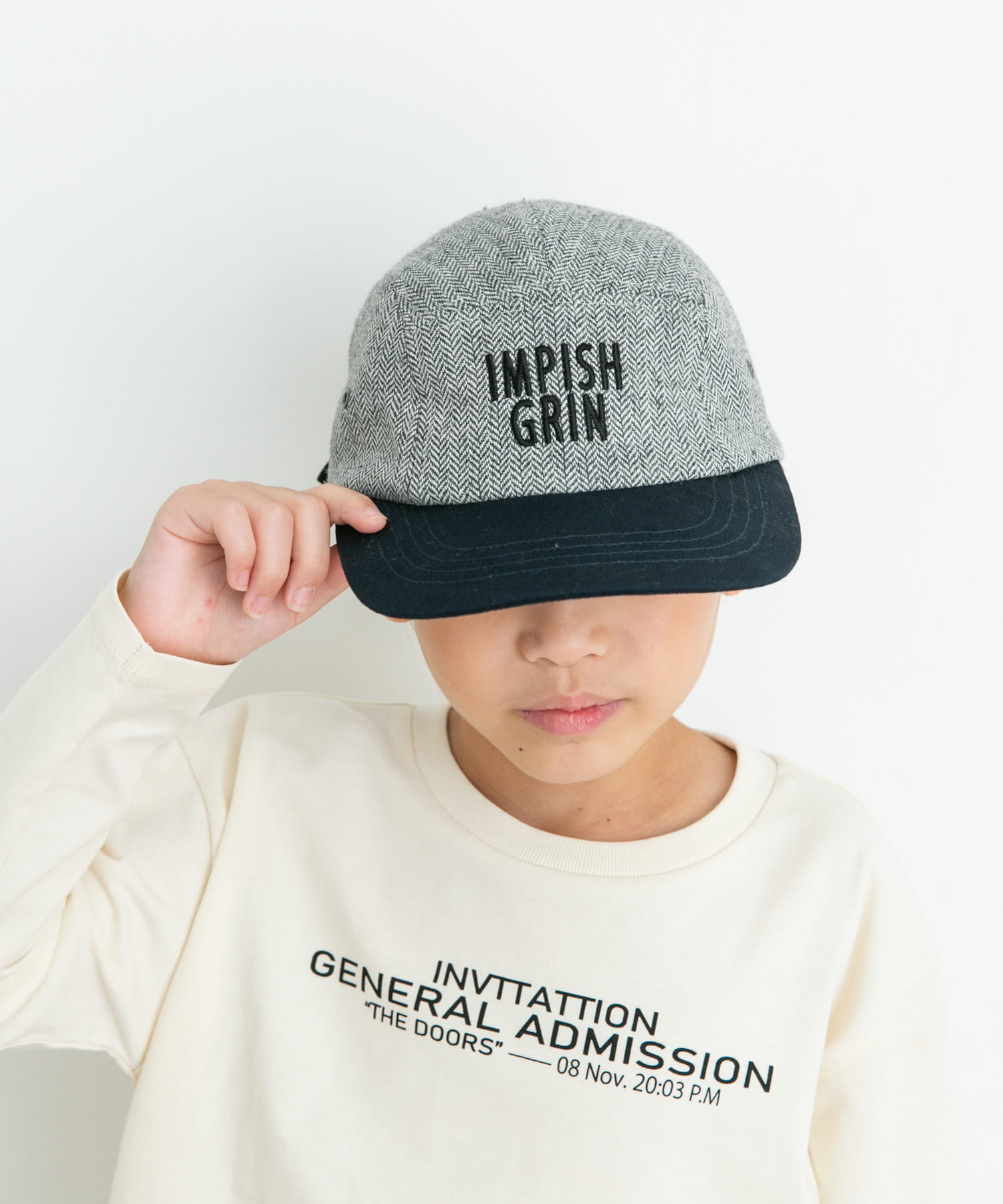 ヘリンボーン配色ロゴキャップ(KIDS) GRAY×NAVY one