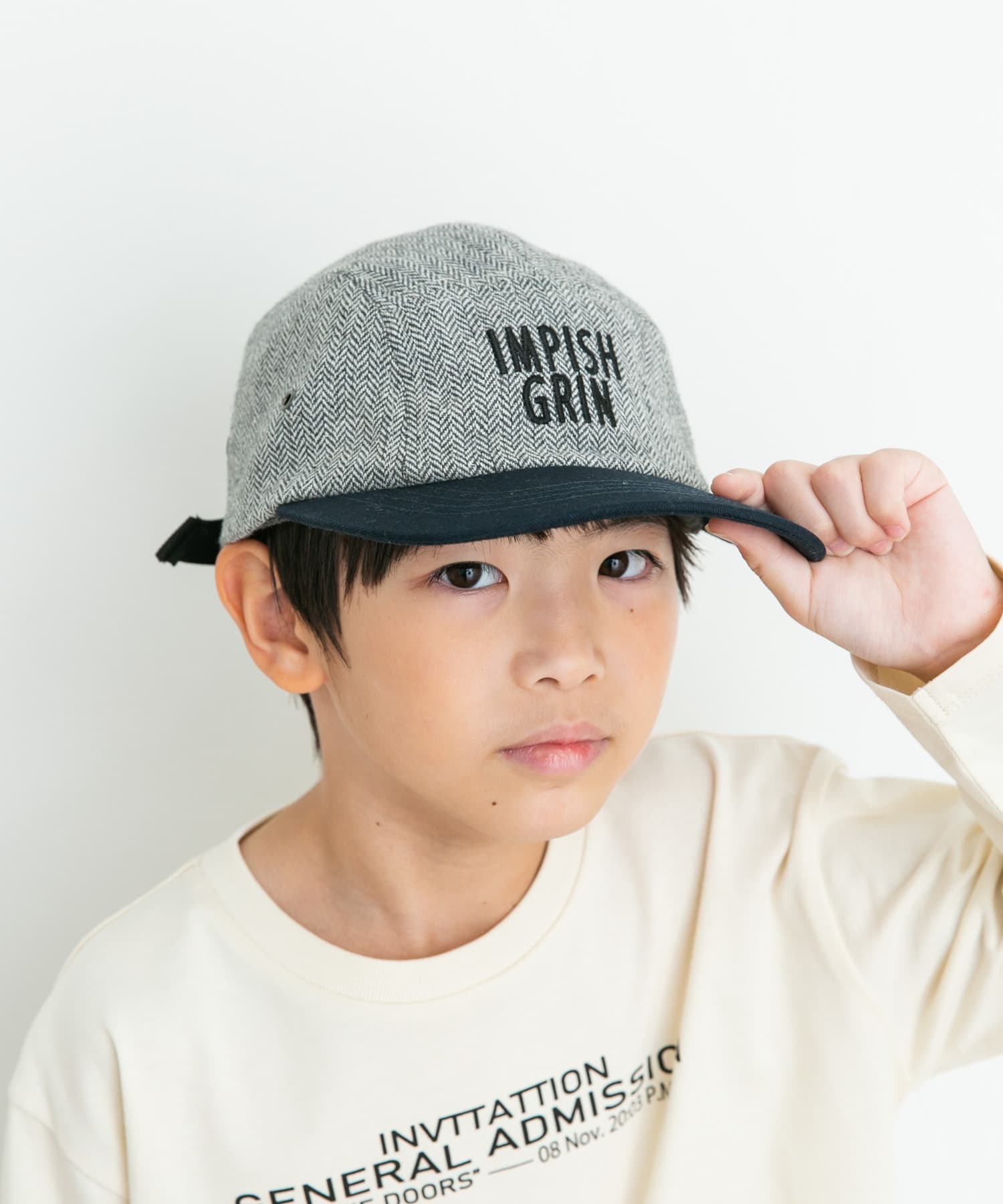 ヘリンボーン配色ロゴキャップ(KIDS) GRAY×NAVY one