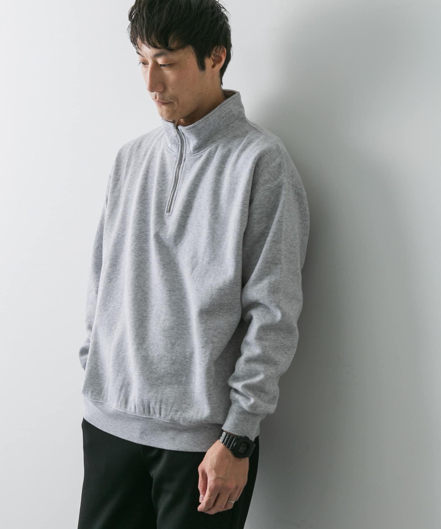 コットン裏起毛ハーフジップスウェット