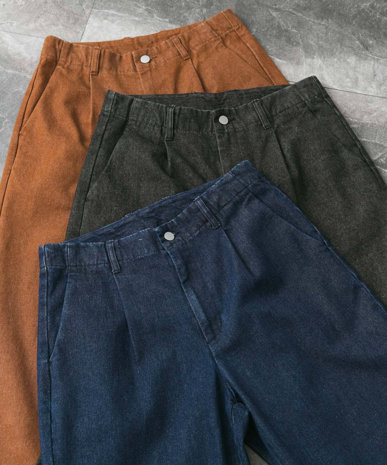 ワンタックデニムトラウザー BROWN L