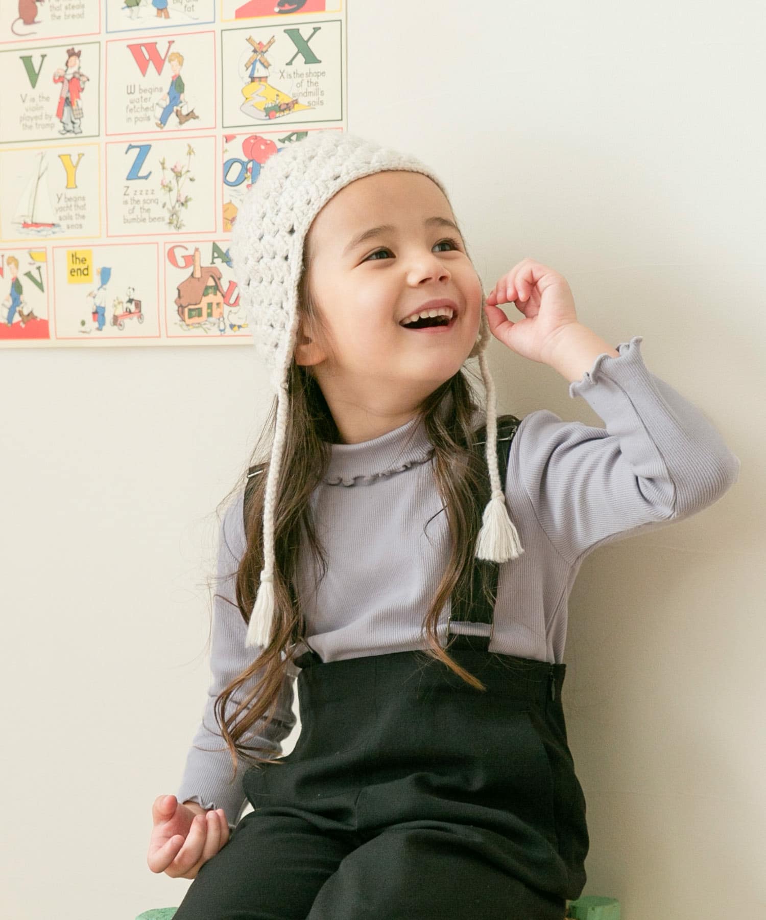 耳付き柄編みニット帽(KIDS) OFF one