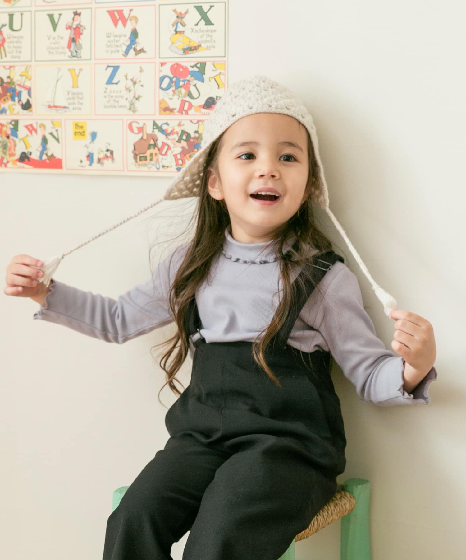 耳付き柄編みニット帽(KIDS) OFF one