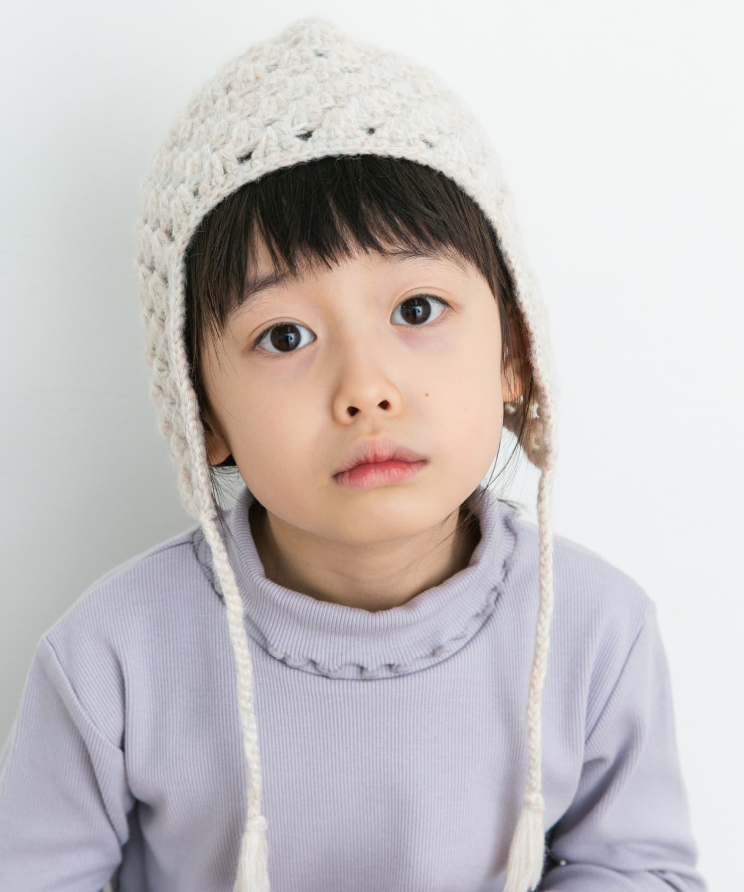 耳付き柄編みニット帽(KIDS) OFF one