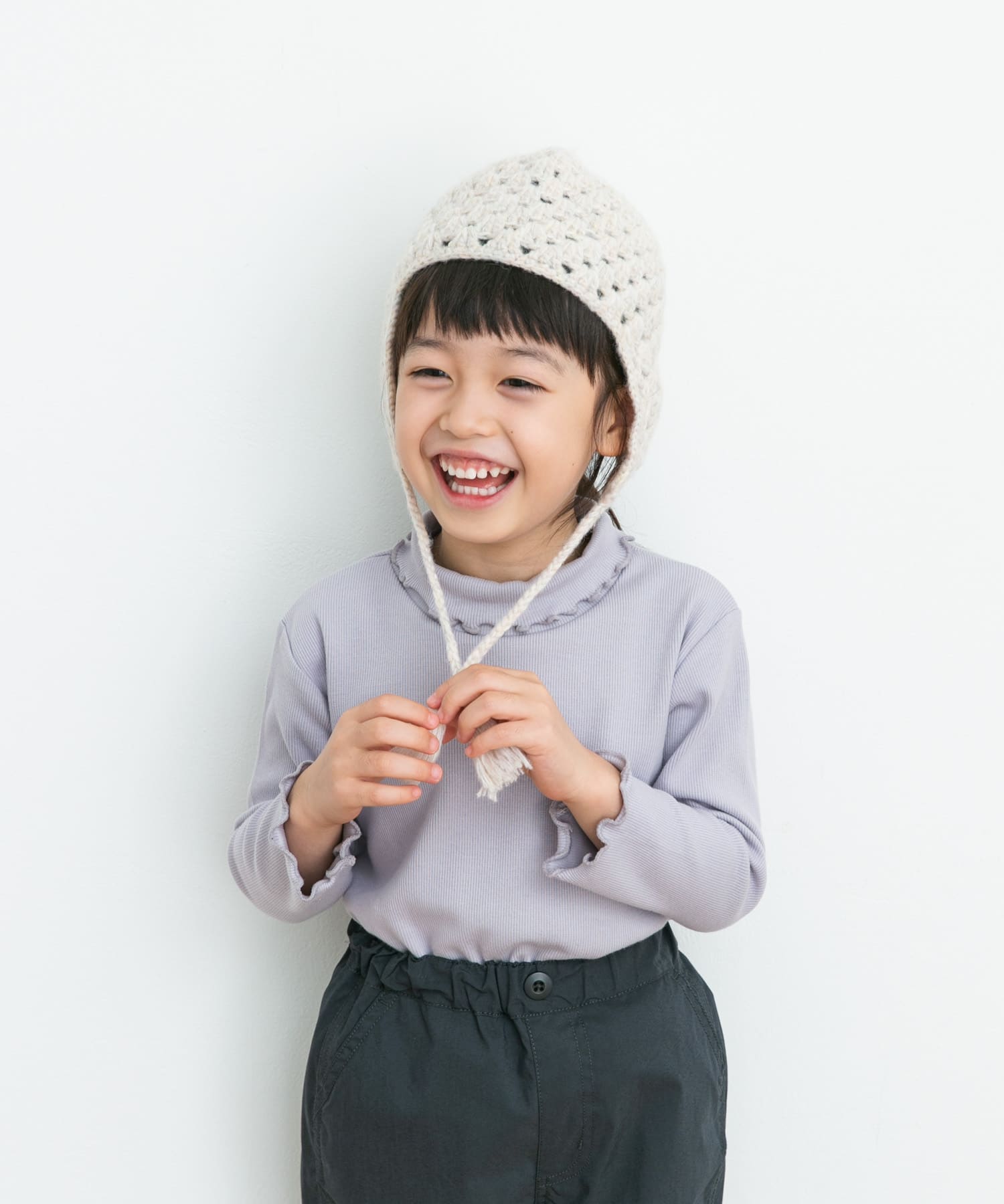 耳付き柄編みニット帽(KIDS) OFF one