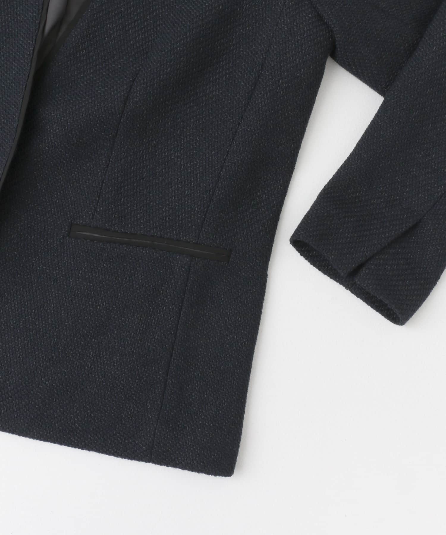 ツイードVネックロングジャケット NAVY M