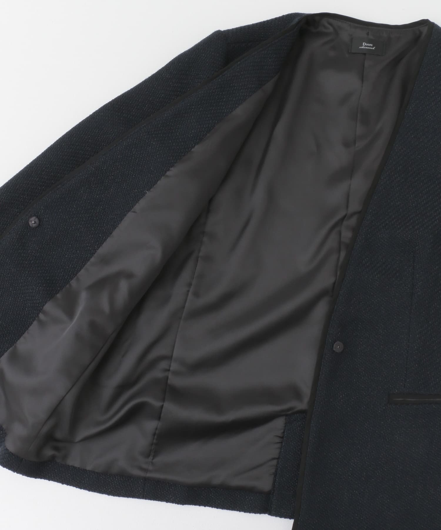 ツイードVネックロングジャケット NAVY M