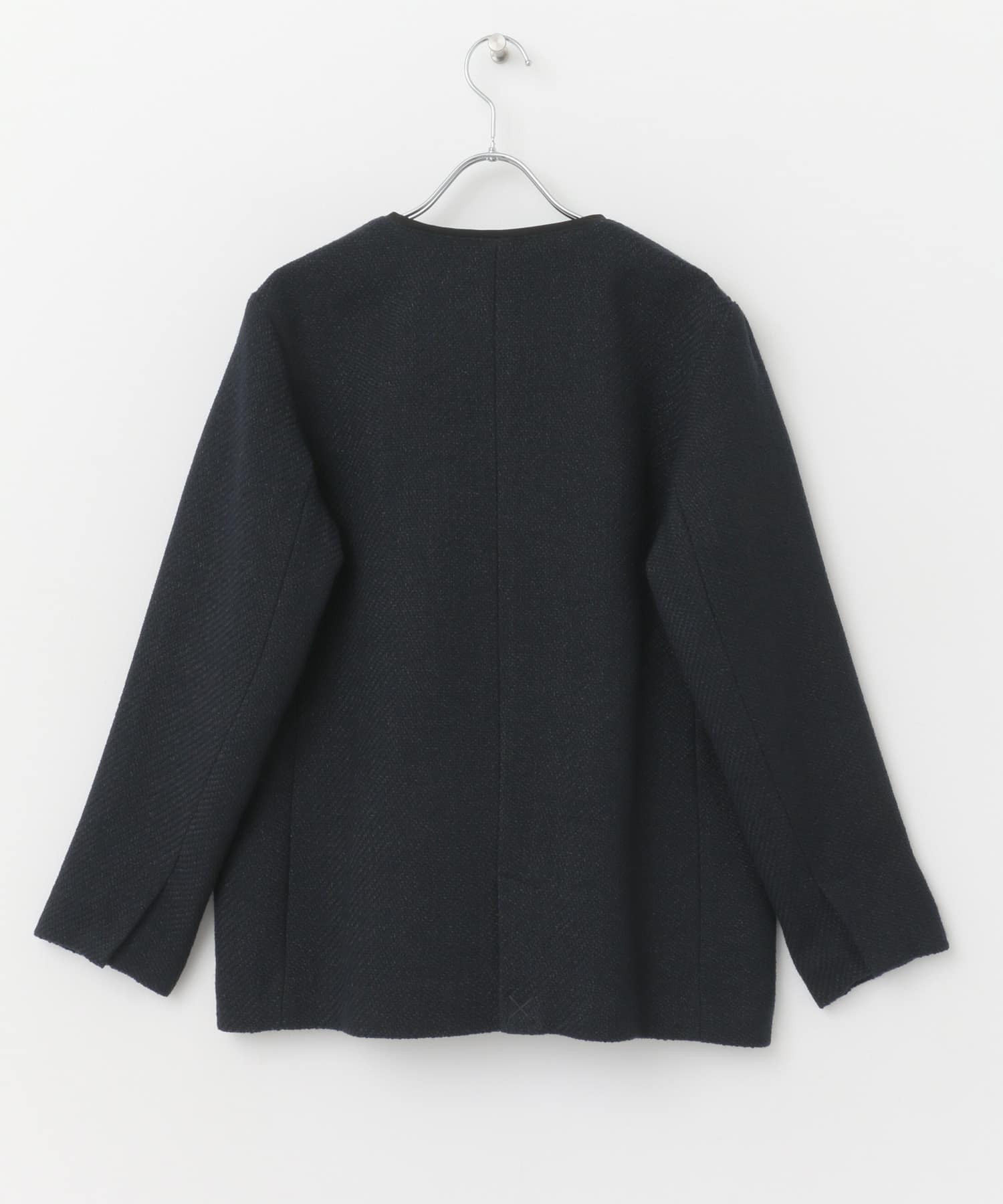 ツイードVネックロングジャケット NAVY M