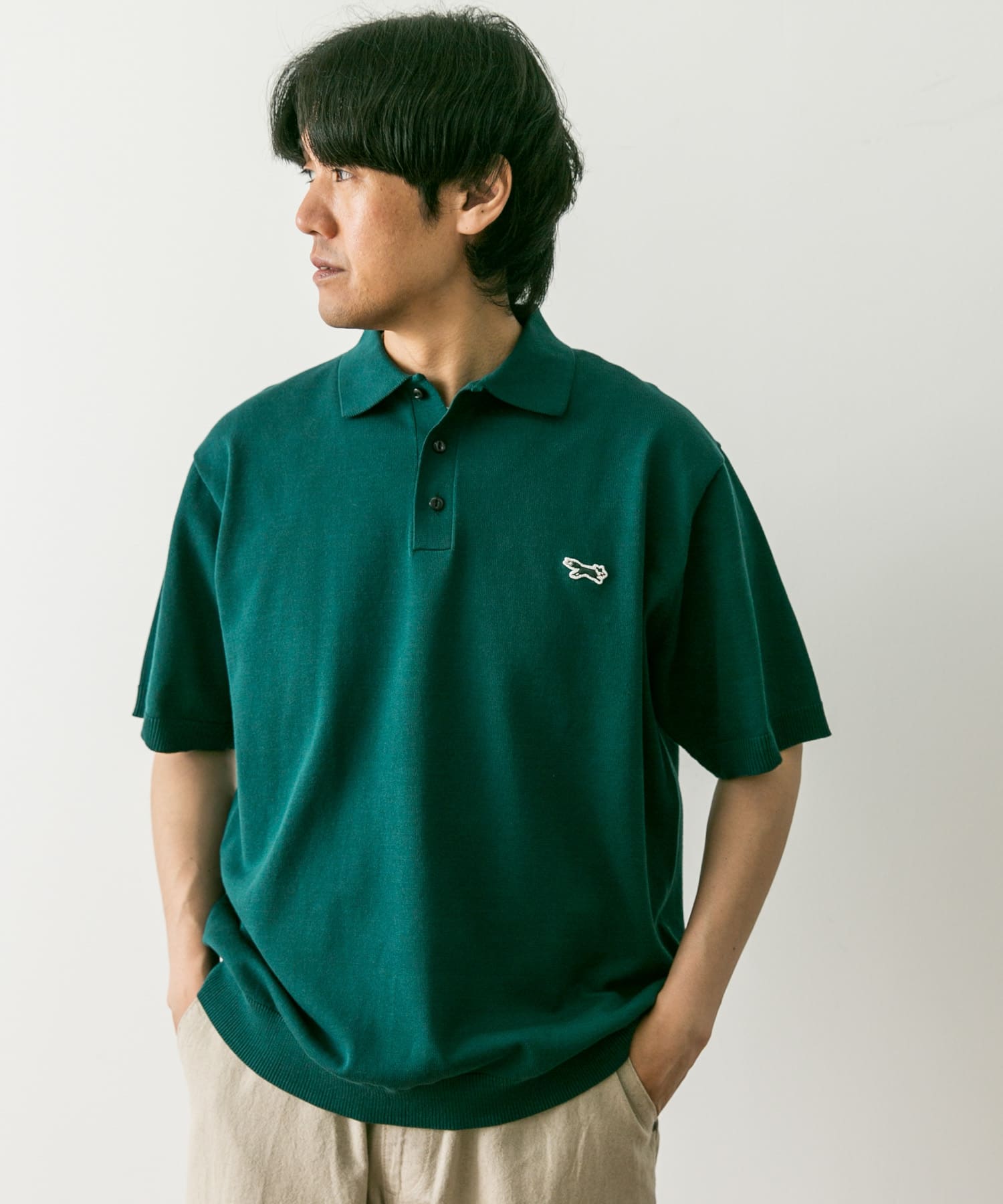 別注』PENNEYS×DOORS THE FOX ハイゲージ ニットポロ(M GREEN