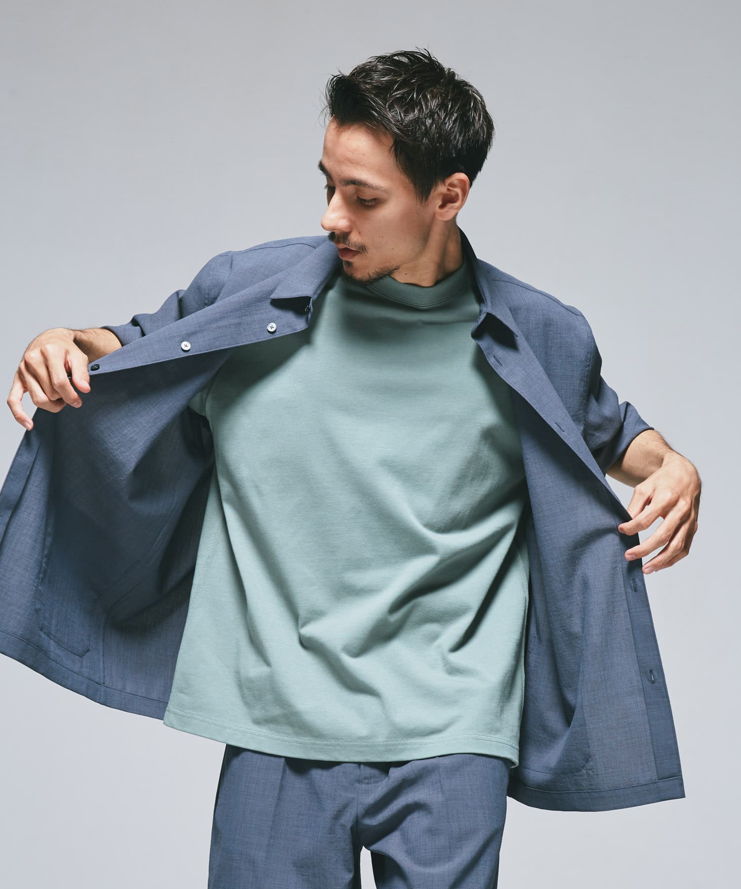 『UR TECH DRYLUXE』『イージーケア/速乾』レギュラーカラーシャツ C.BLUE L