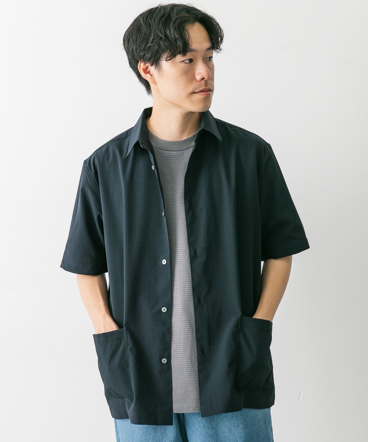 『UR TECH DRYLUXE』『イージーケア/速乾』レギュラーカラーシャツ NAVY L