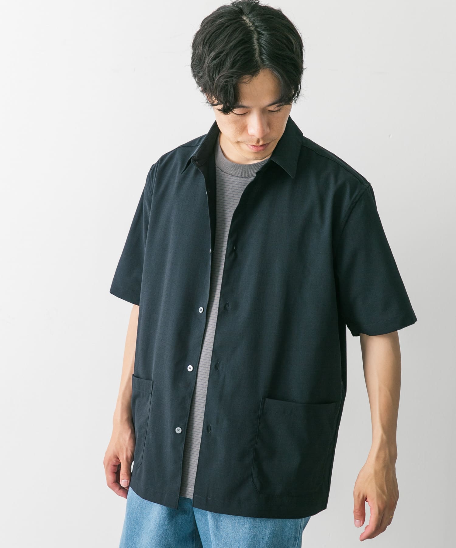 『UR TECH DRYLUXE』『イージーケア/速乾』レギュラーカラーシャツ NAVY L
