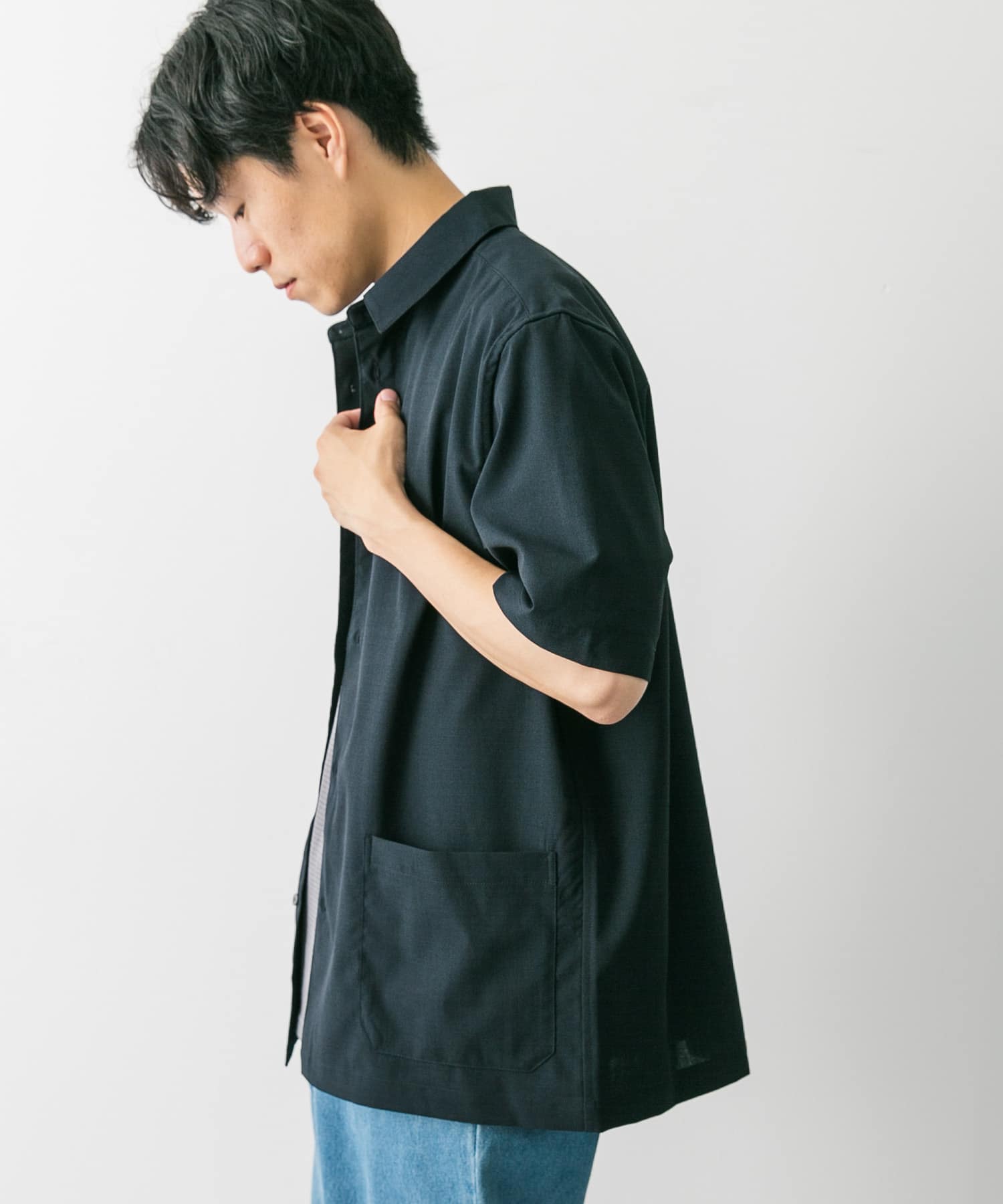 『UR TECH DRYLUXE』『イージーケア/速乾』レギュラーカラーシャツ NAVY L