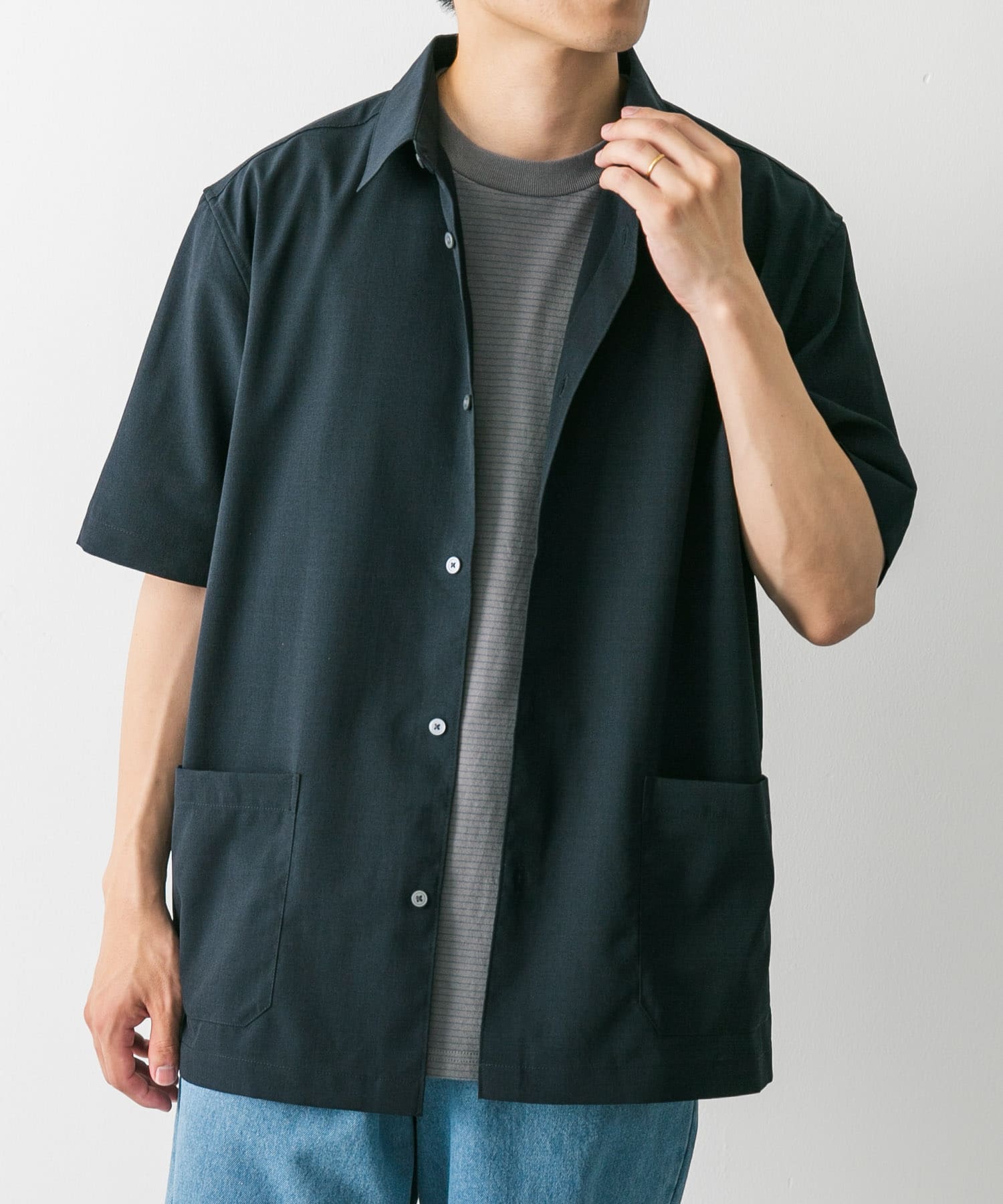 『UR TECH DRYLUXE』『イージーケア/速乾』レギュラーカラーシャツ NAVY L