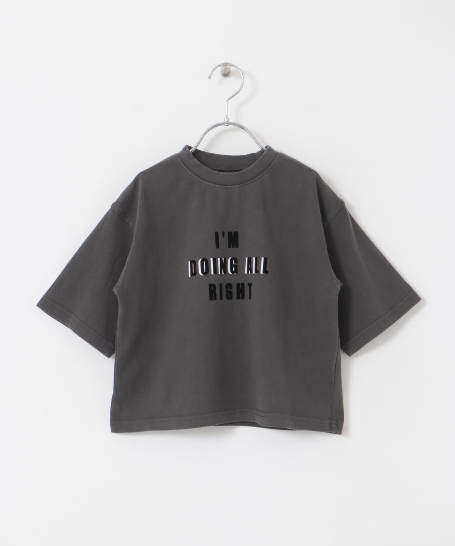 製品染めフロッキープリントロゴTシャツ(KIDS) CHARCOAL 105