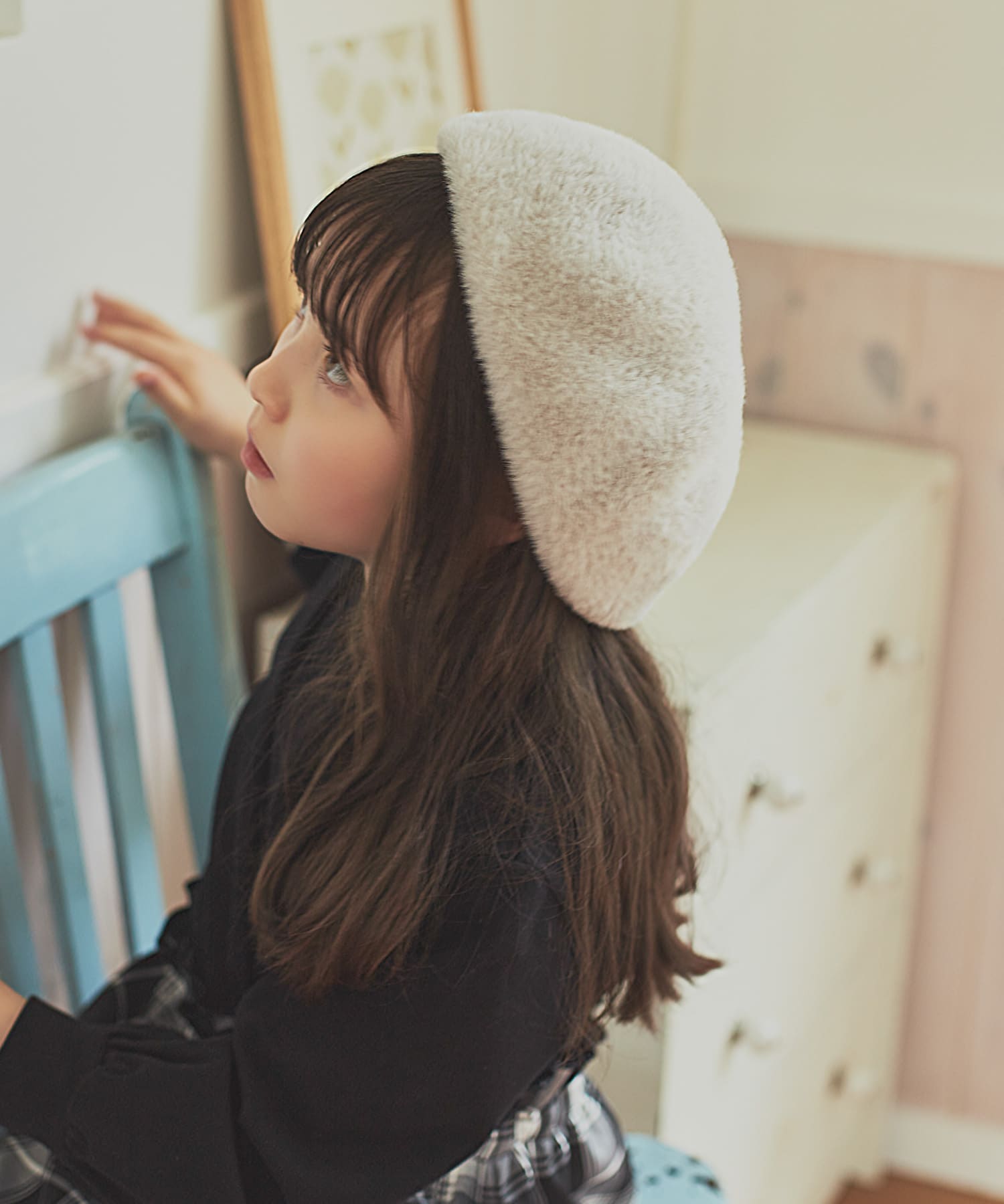 ショートファーベレー帽(KIDS) GREIGE one