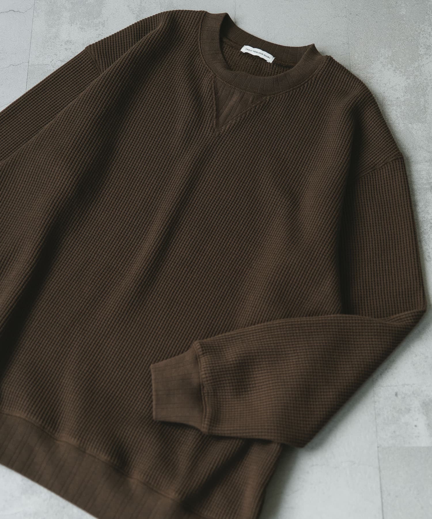 『XLサイズ/WEB限定』『UR TECH』裏起毛ワッフルロングスリーブTシャツ BROWN M