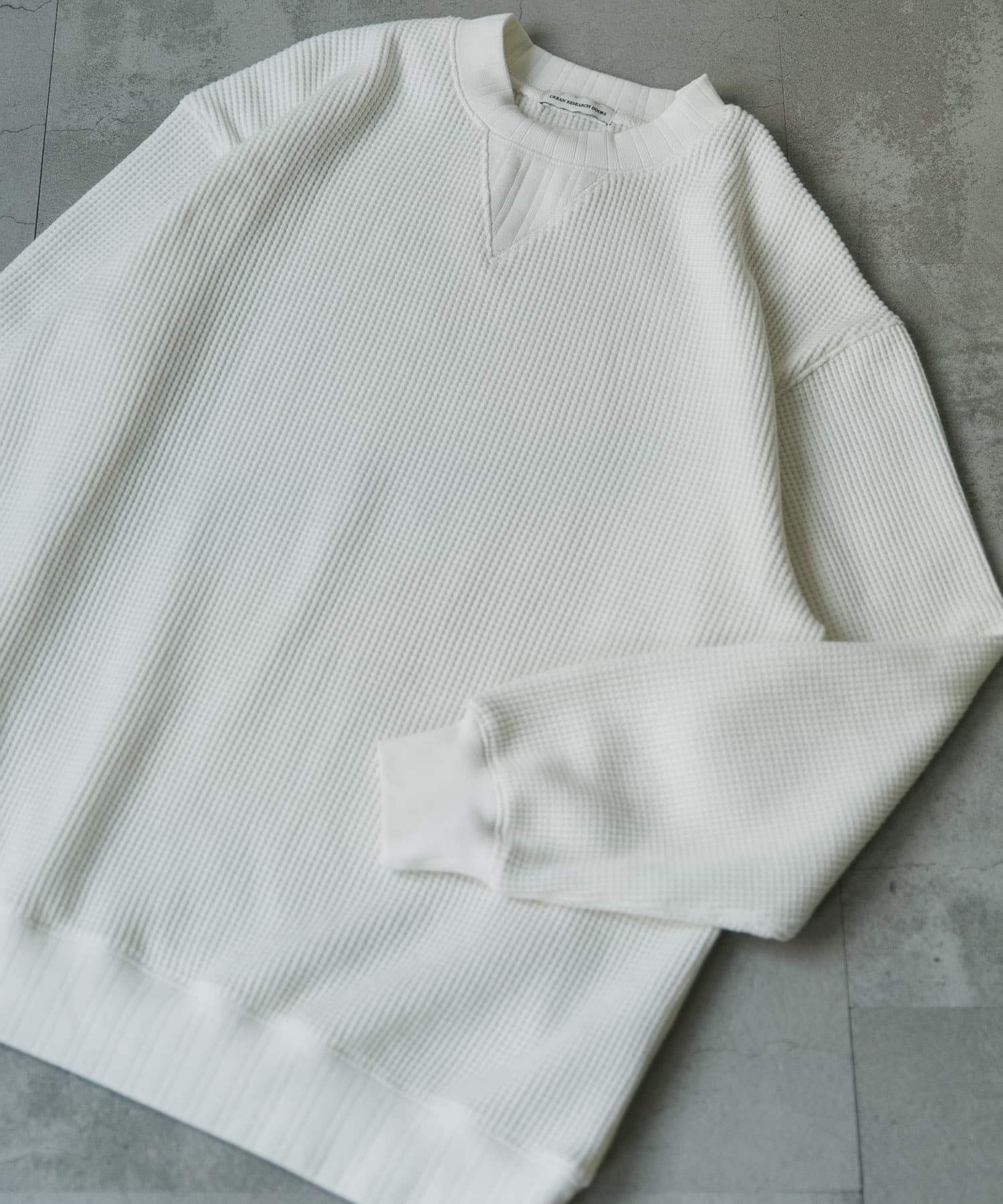 『XLサイズ/WEB限定』『UR TECH』裏起毛ワッフルロングスリーブTシャツ WHITE M