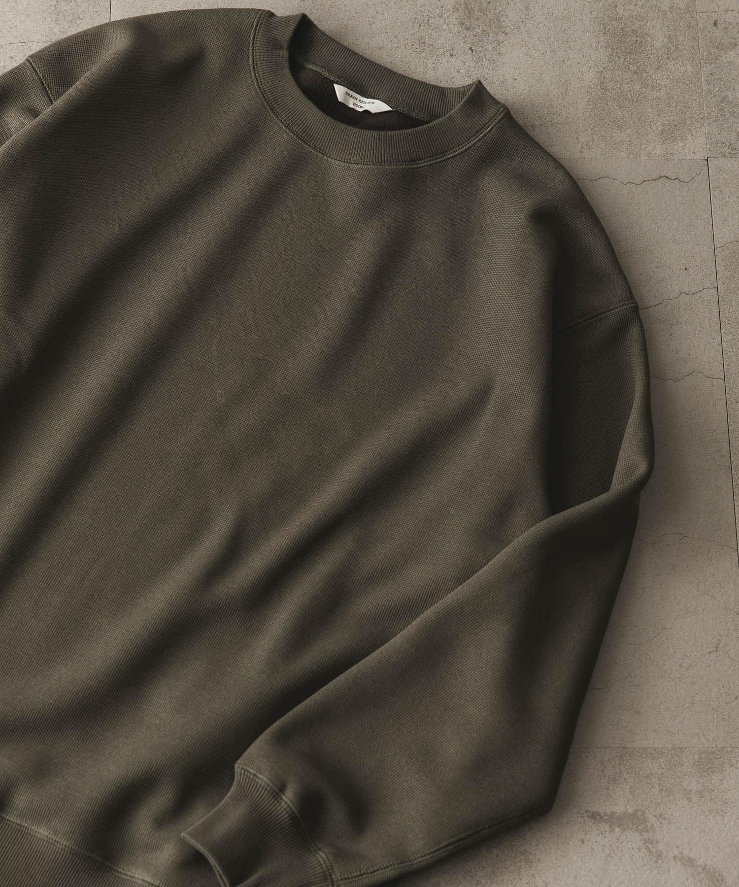 『XLサイズ/WEB限定』ワッフルフリース クルーネック プルオーバー OLIVE M