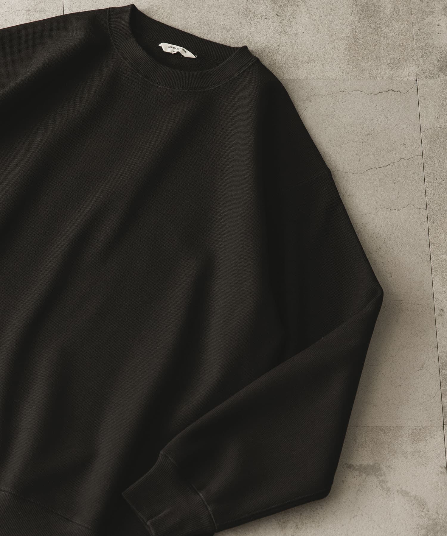 『XLサイズ/WEB限定』ワッフルフリース クルーネック プルオーバー BLACK M