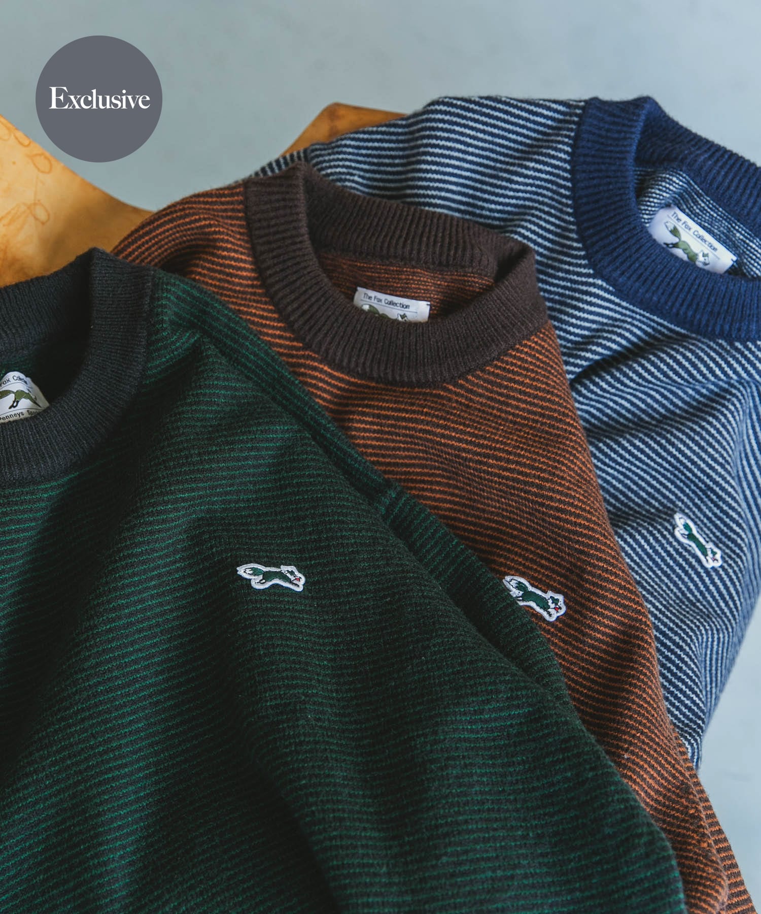 『別注』PENNEYS×DOORS　THE FOX ピンボーダークルーネックニット BLKxGRN L