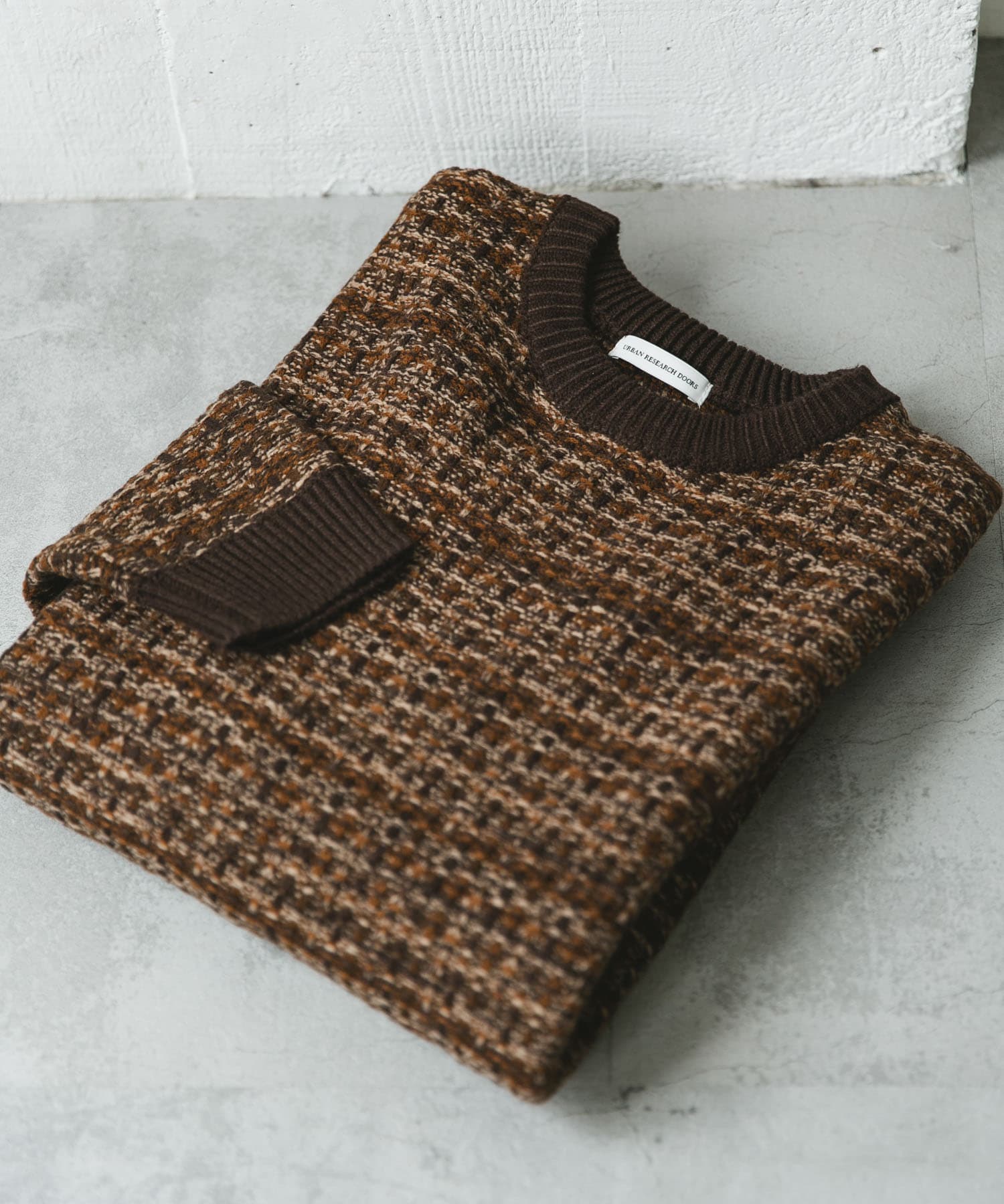 ツイードライク ジャガードニット BROWN M