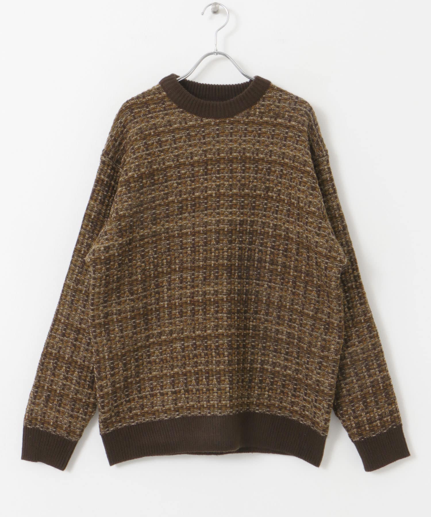 ツイードライク ジャガードニット BROWN M
