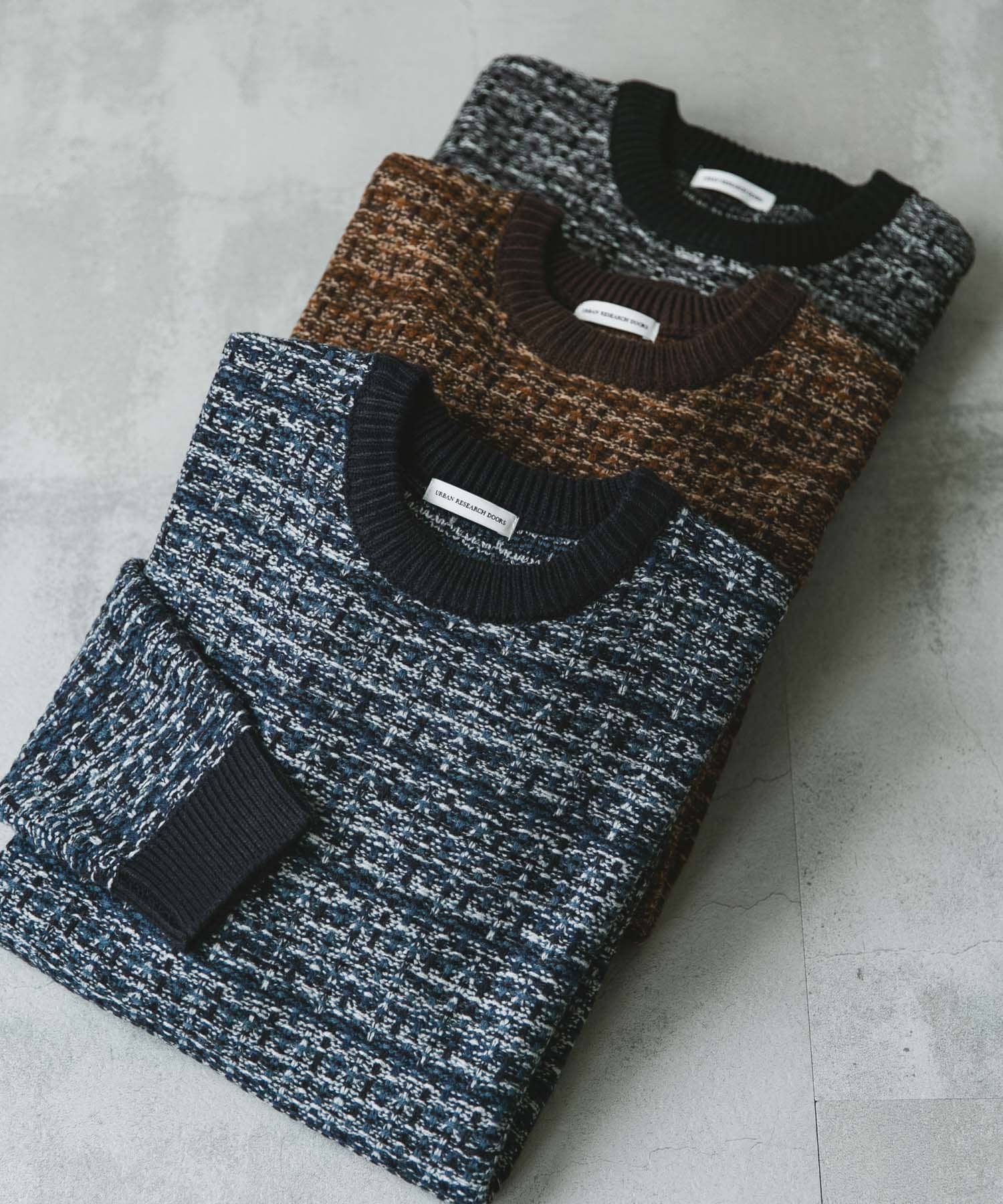 ツイードライク ジャガードニット BLUE L