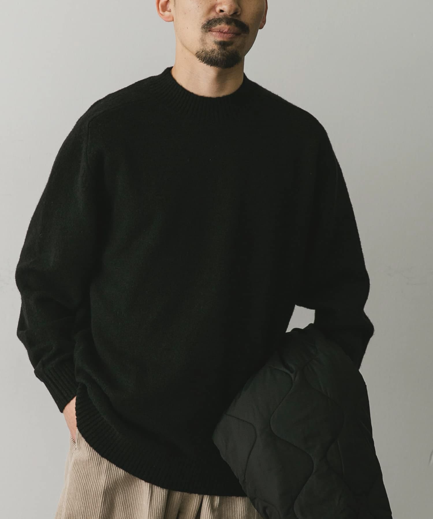ウール混もちもちハイネックニット BLACK M