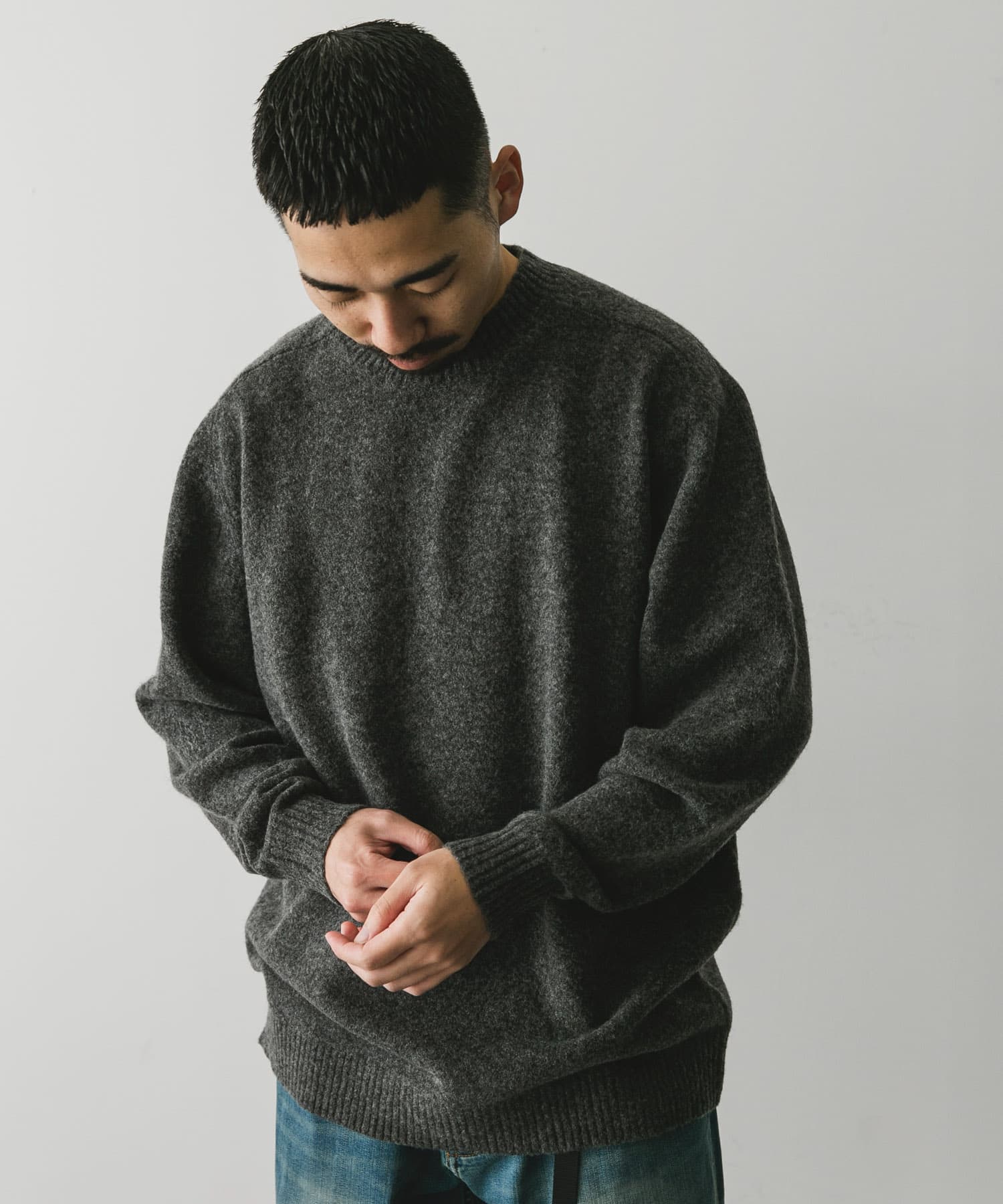 ウール混もちもちハイネックニット(M MID GRAY): トップス