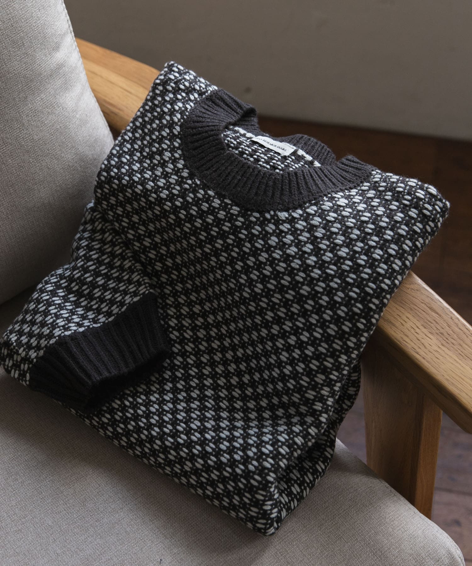 変形バーズアイニットプルオーバー CHARCOAL M