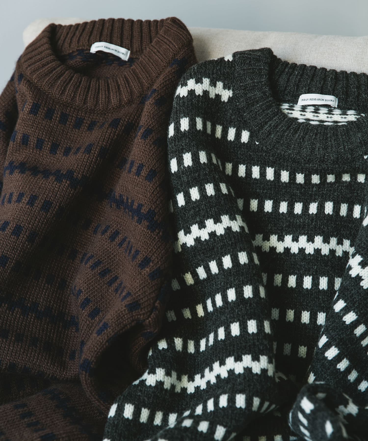 ウールブレンド柄ニットプルオーバー CHARCOAL M