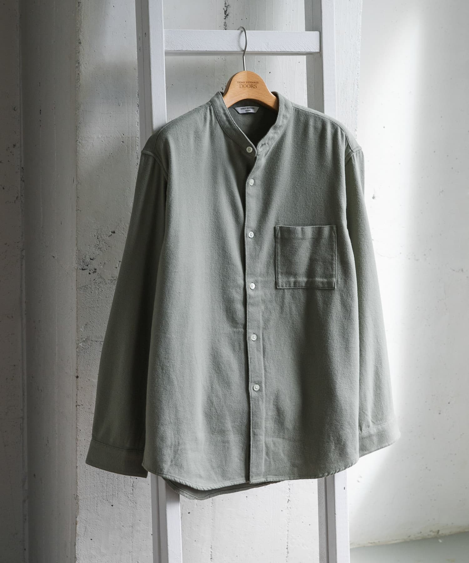 『XLサイズ/WEB限定』ヘビーネルバンドカラーシャツ SAGE M