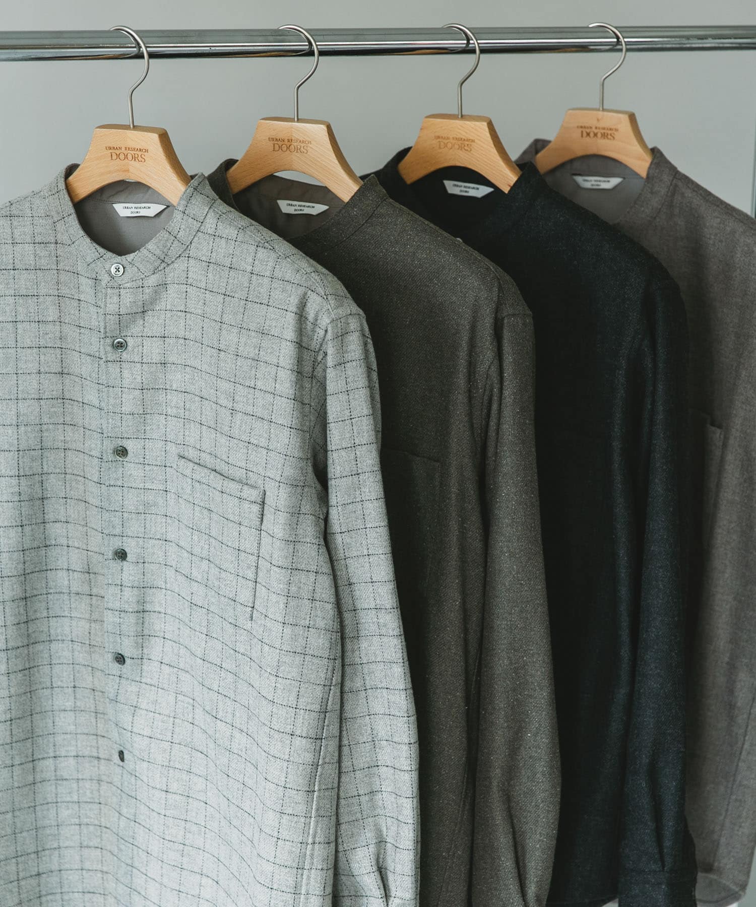 フラノバンドカラーシャツ GRAY CHECK L