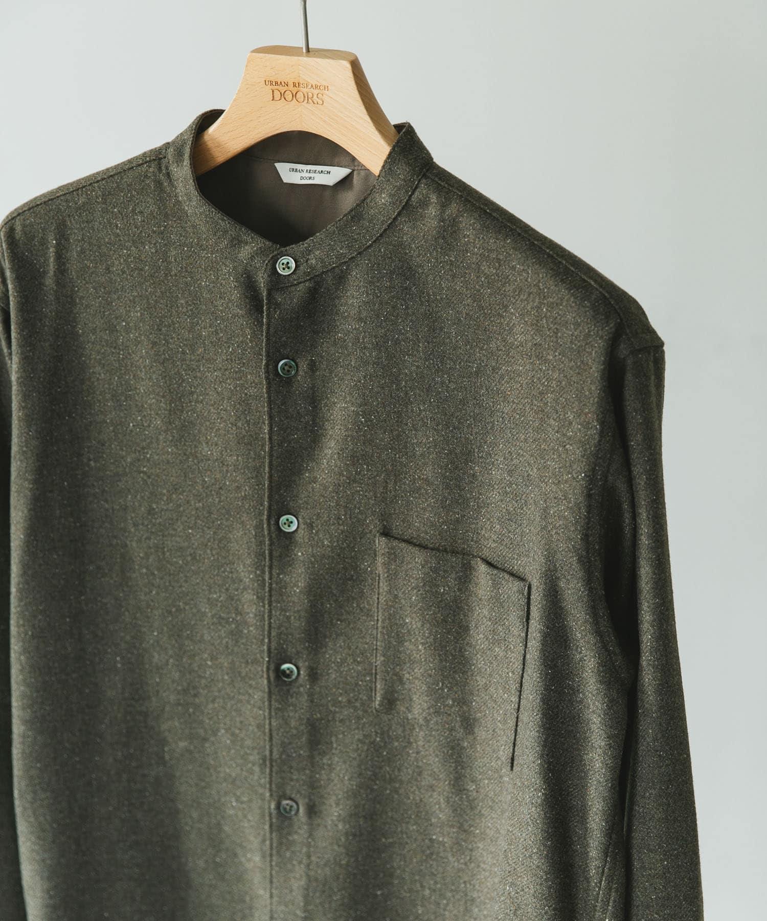 フラノバンドカラーシャツ OLIVE M