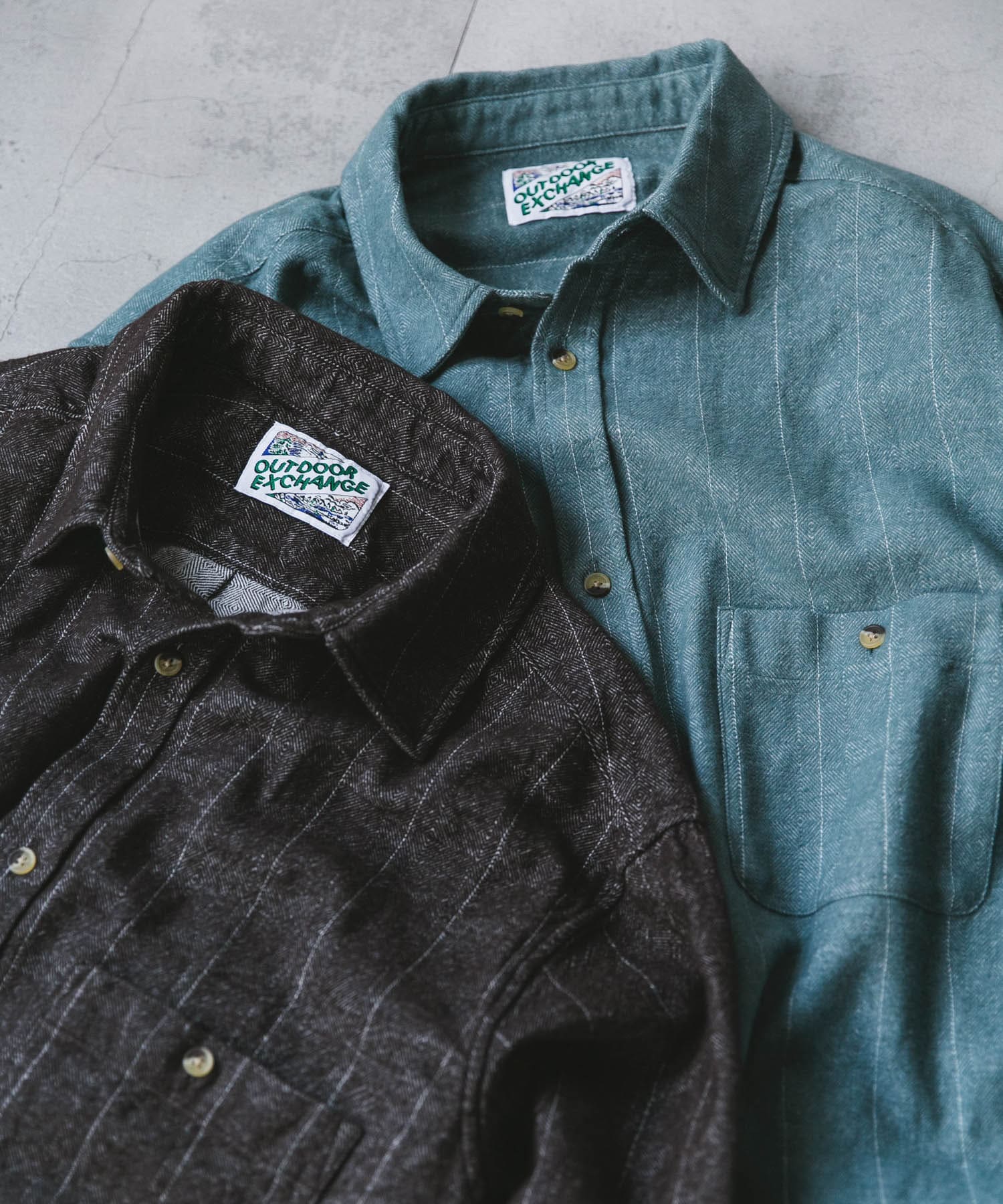 OUTDOOR EXCHANGE起毛ネルシャツ BROWN M