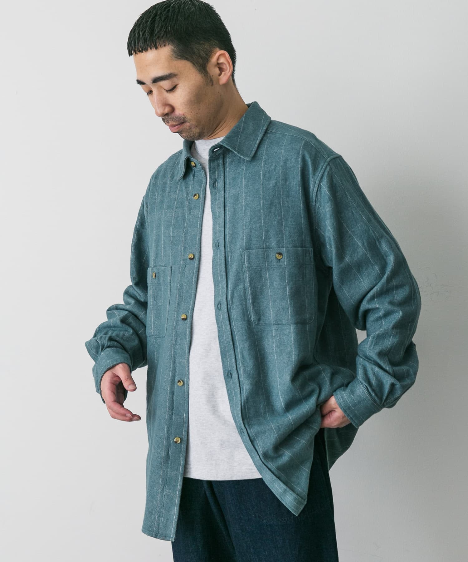 OUTDOOR EXCHANGE起毛ネルシャツ(M GRAYGREEN): トップス｜URBAN