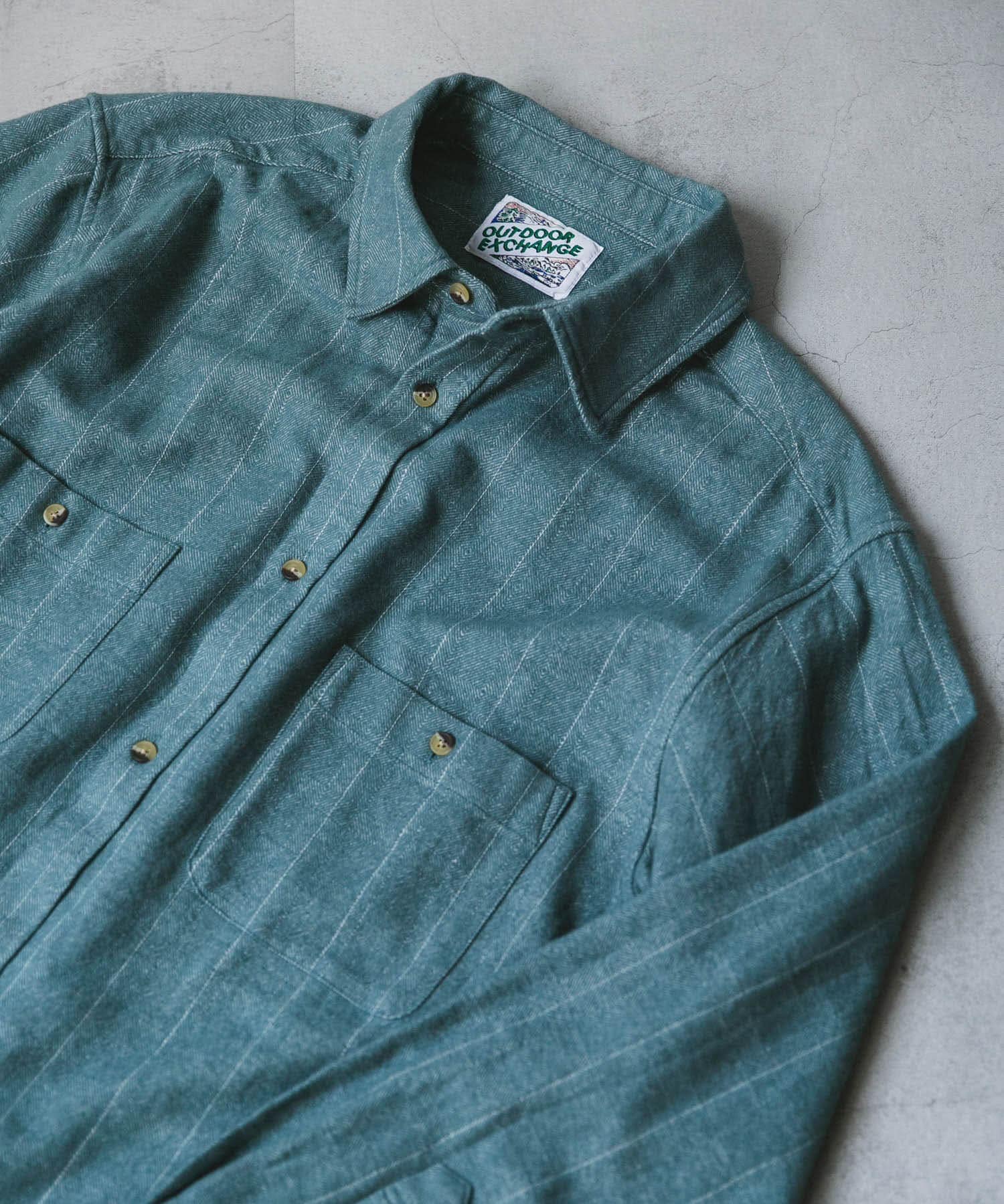 OUTDOOR EXCHANGE起毛ネルシャツ GRAYGREEN L