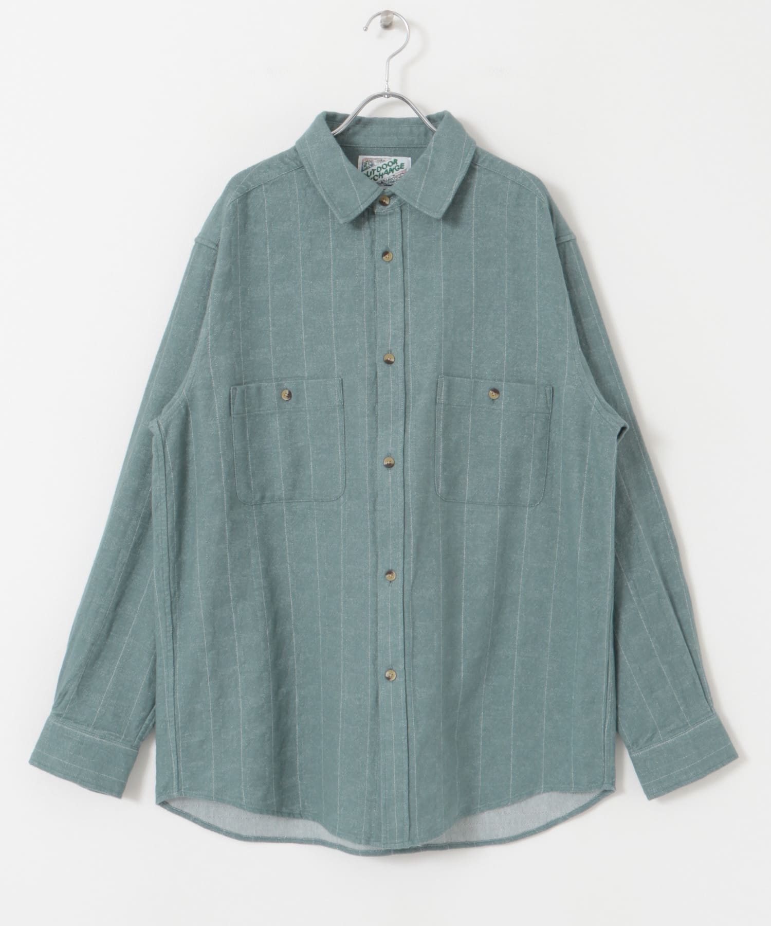 OUTDOOR EXCHANGE起毛ネルシャツ GRAYGREEN M