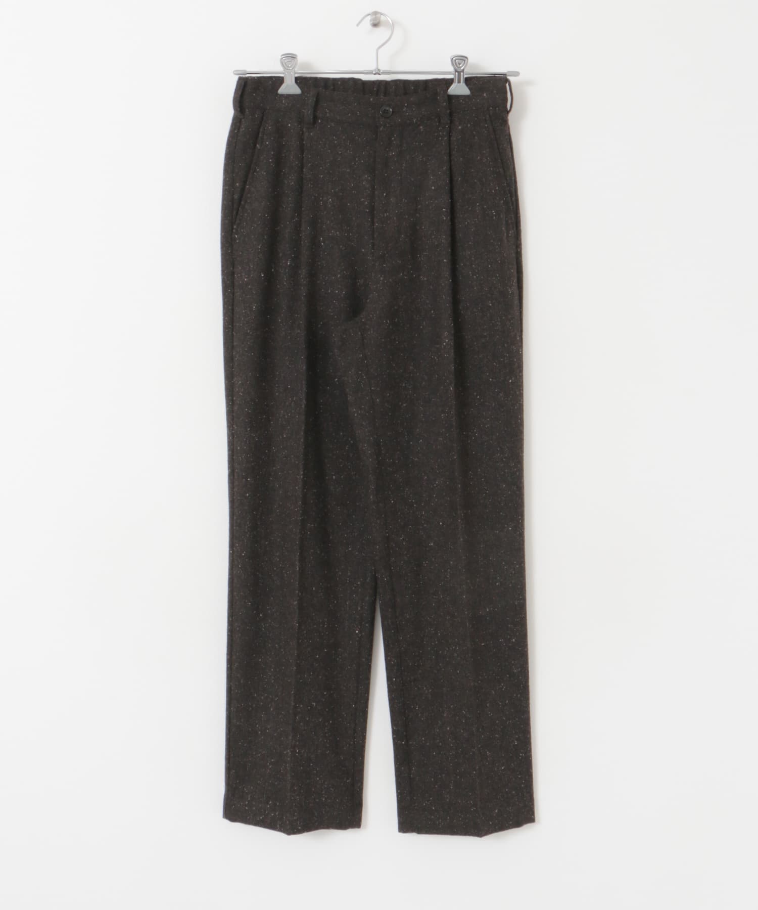 ウールブレンドネップワンタックパンツ BROWN M