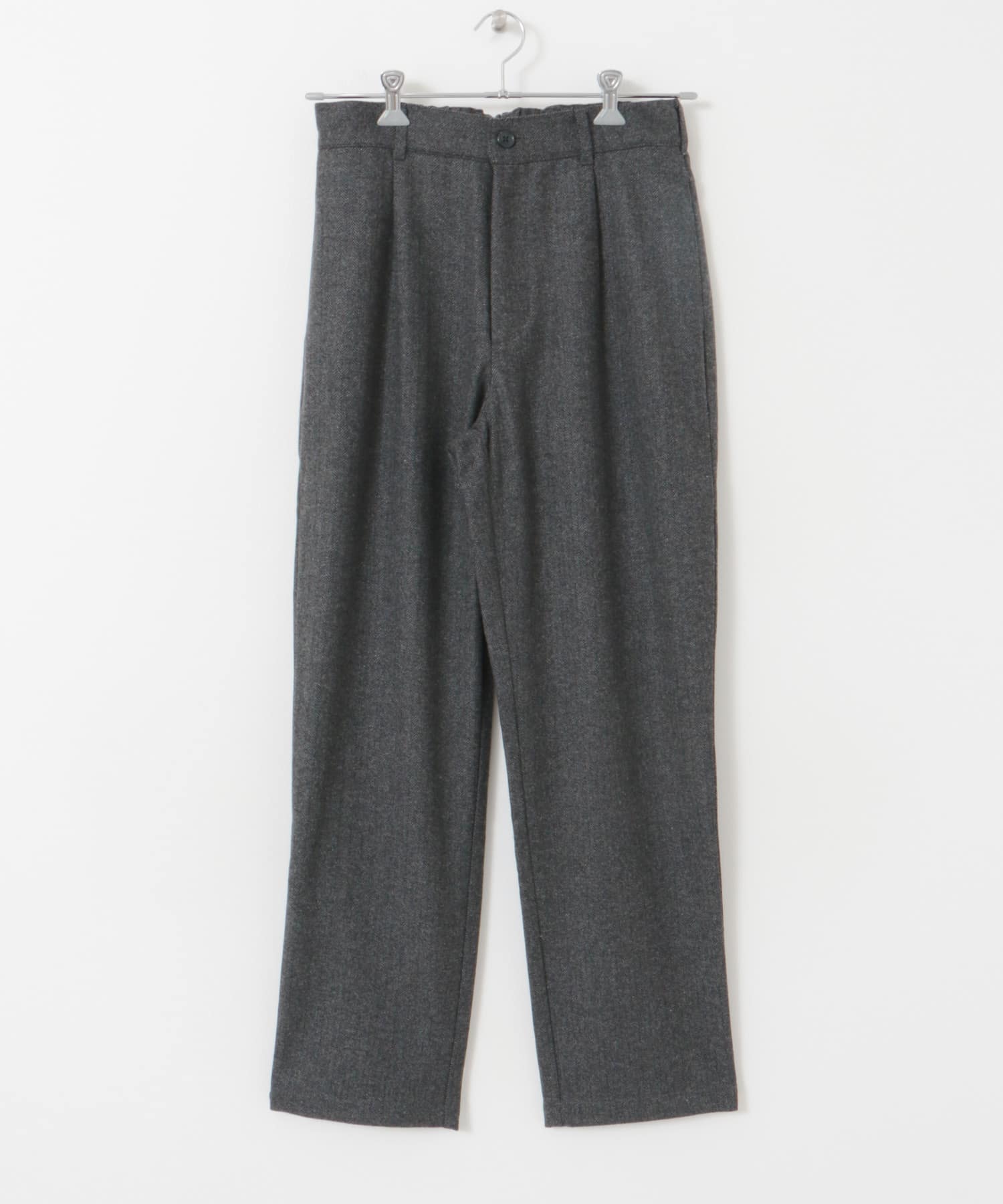 ウールブレンドヘリンボーンタックパンツ CHARCOAL M