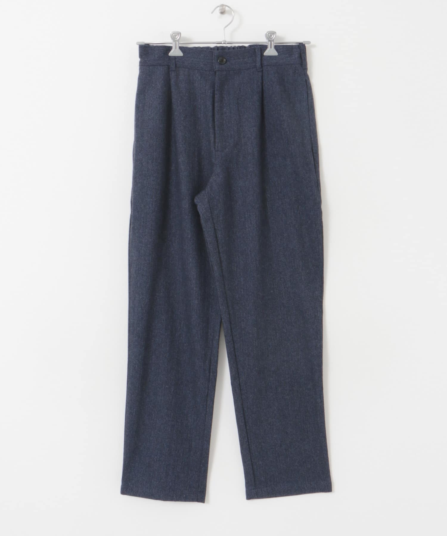 ウールブレンドヘリンボーンタックパンツ BLUE M