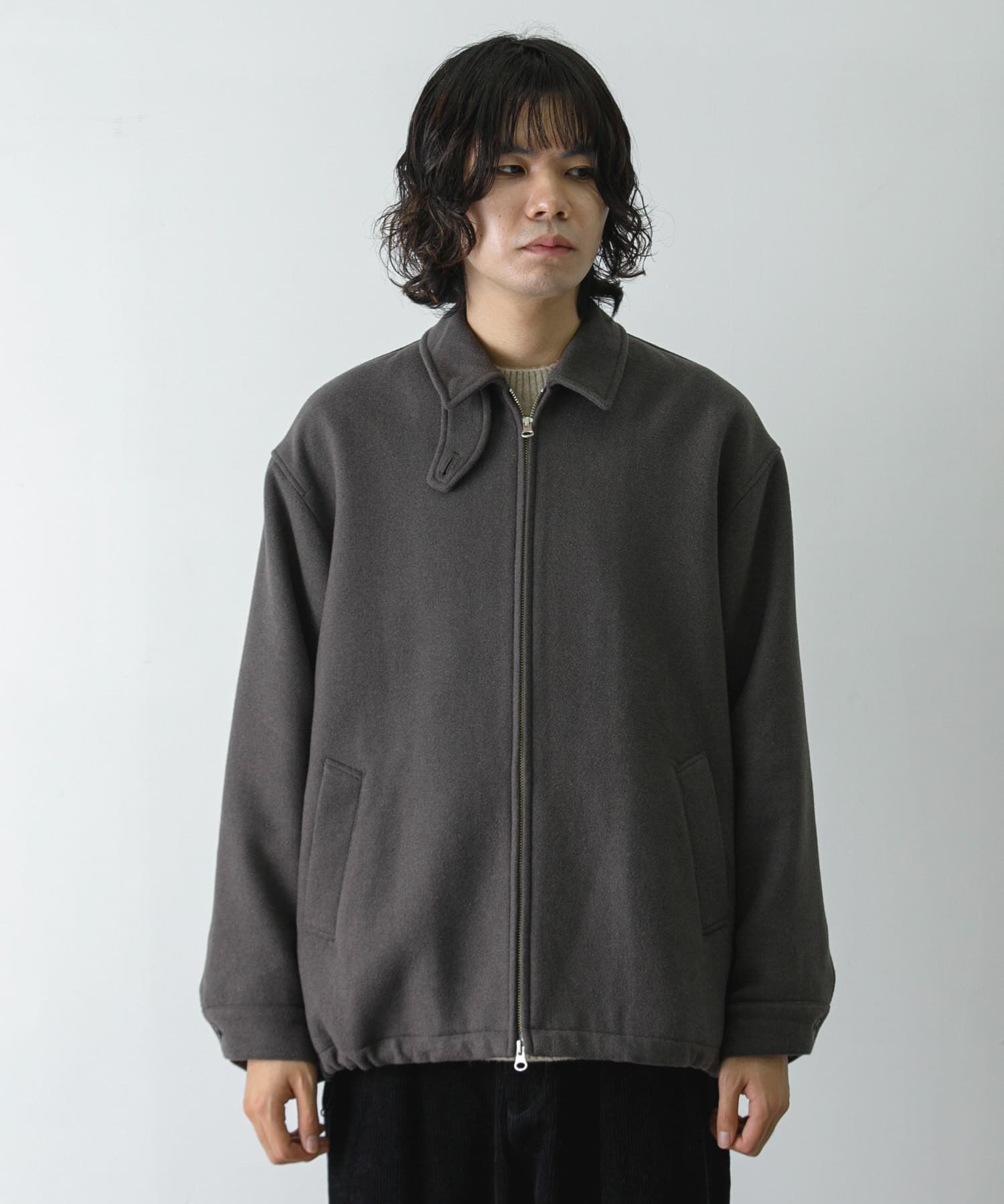 ウールメルトンジップブルゾン GRAY KAHKI M