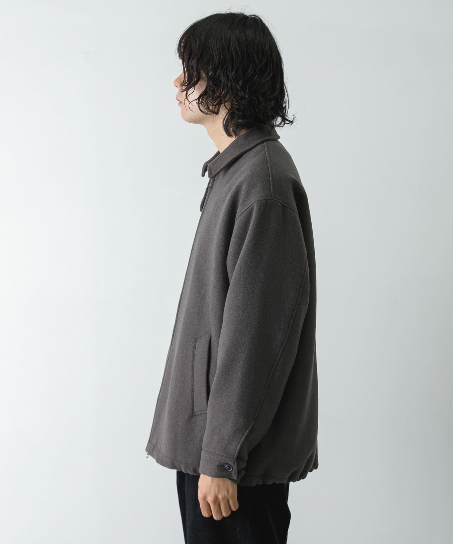 ウールメルトンジップブルゾン GRAY KAHKI M