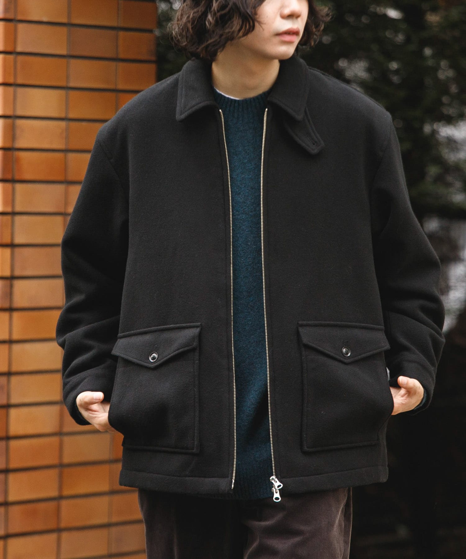ウールブレンドハリントンジャケット BLACK M